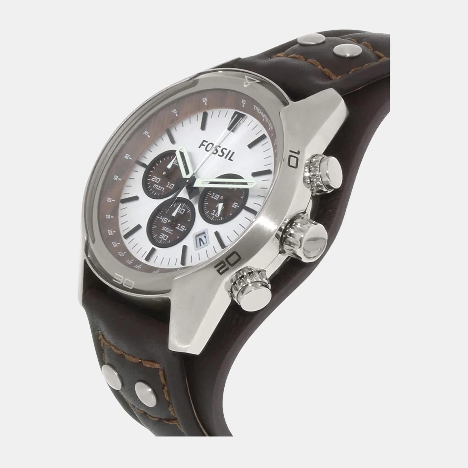 Men Quartz Brown Dial Chronograph Leather Watch CH2565I - Image 5
