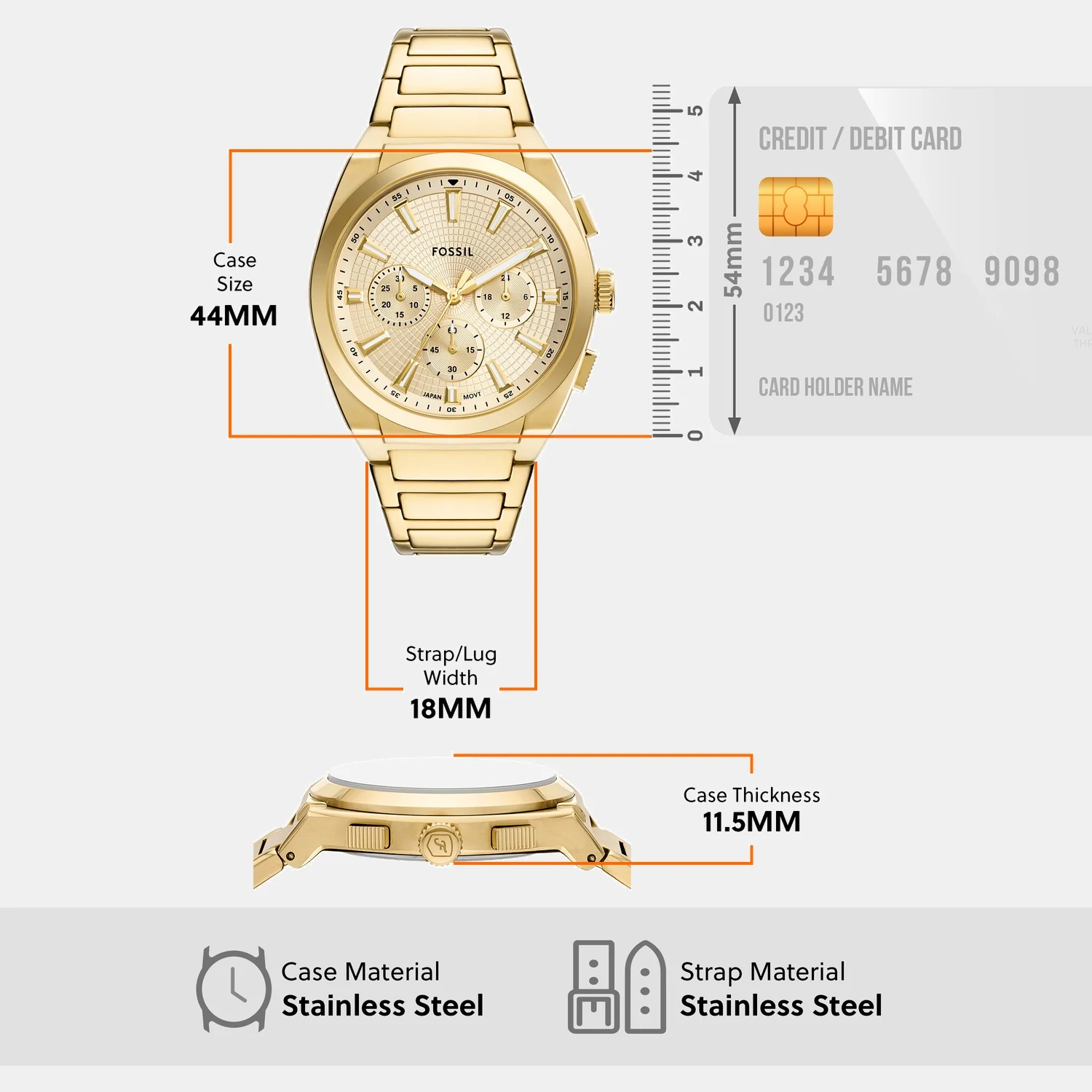 Men Quartz Gold Dial Chronograph Stainless Steel Watch FS6119 - Image 9