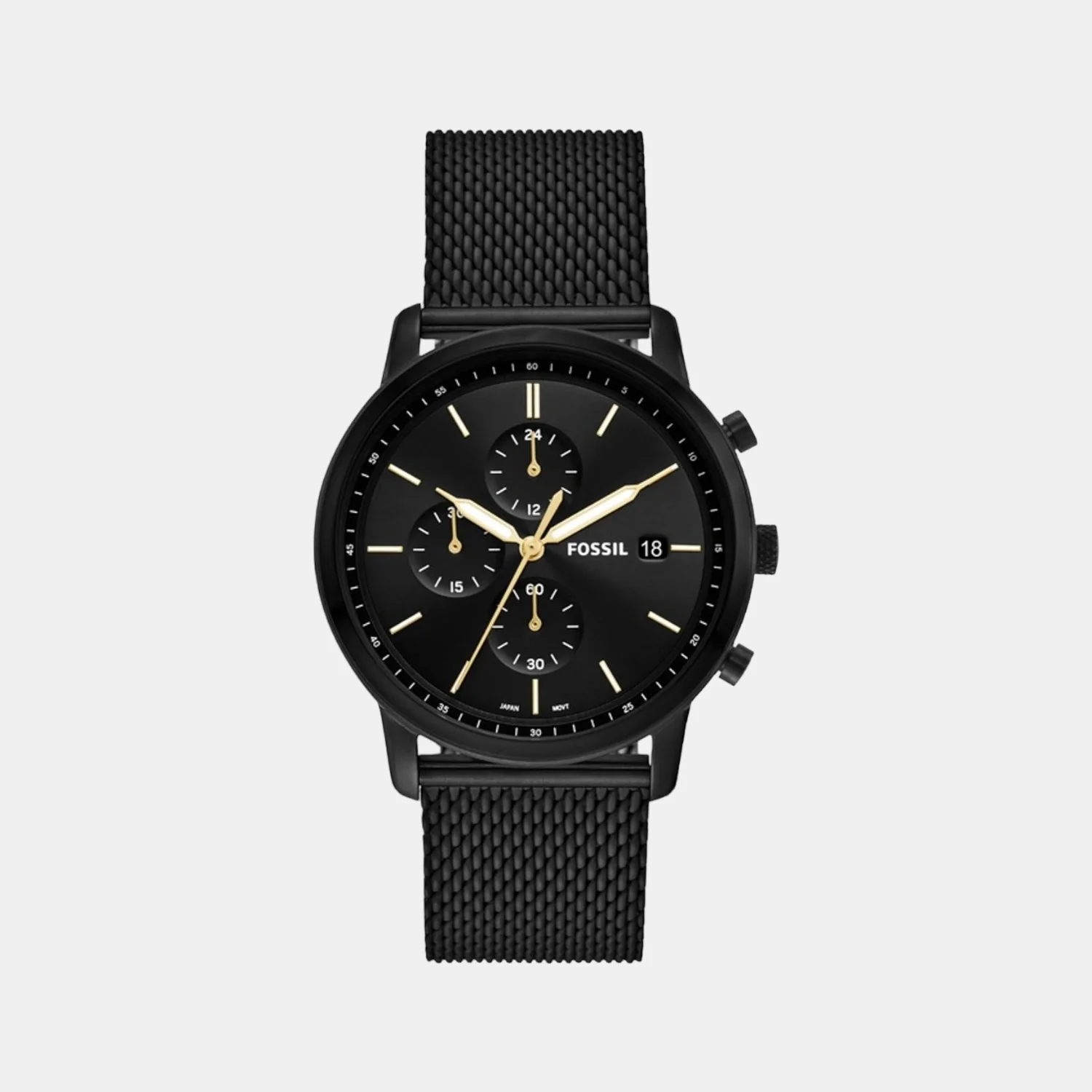 Minimalist Men Quartz Black Dial Chronograph Stainless Steel Watch FS5943