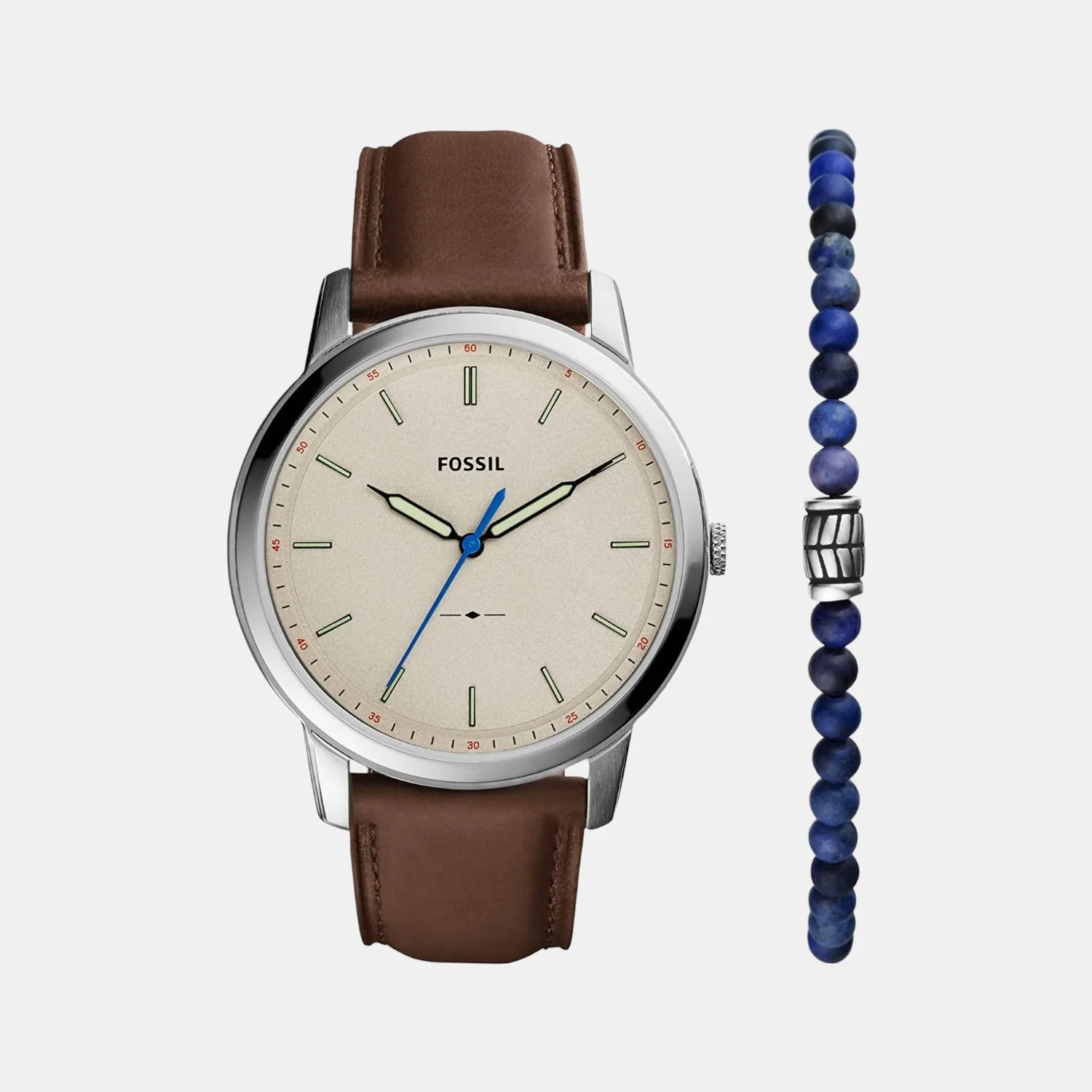 Minimalist Men Quartz Grey Dial Analog Leather Watch FS5966SET