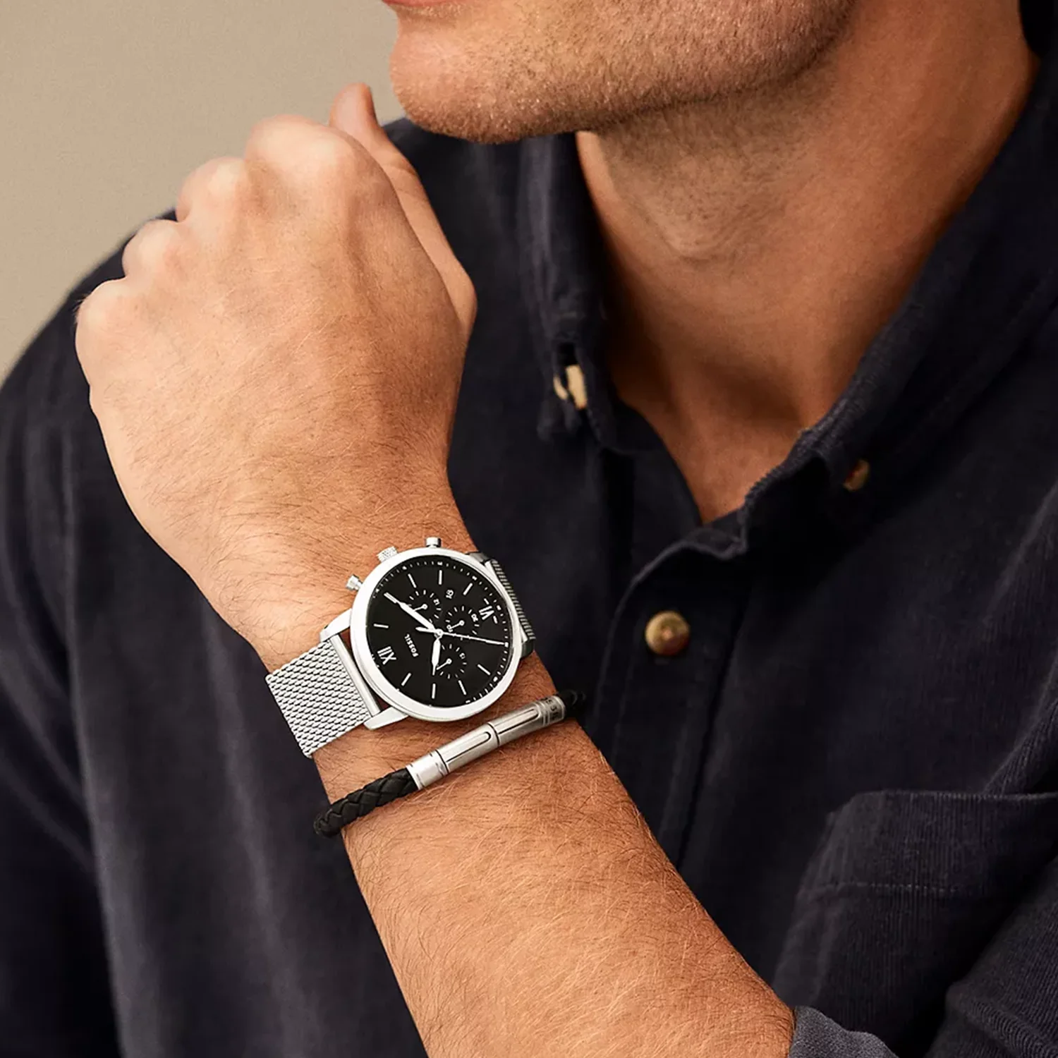 Neutra Men Quartz Black Dial Chronograph Mesh Watch FS6020SET - Image 6