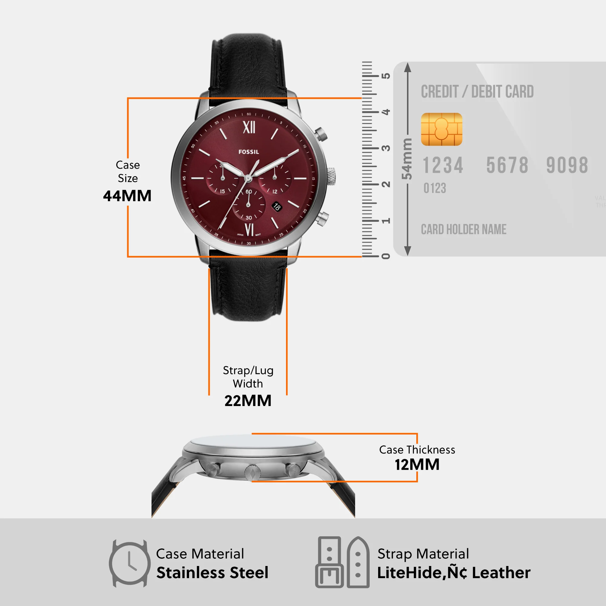 Neutra Men Quartz Burgundy Dial Chronograph Leather Watch FS6016 - Image 7