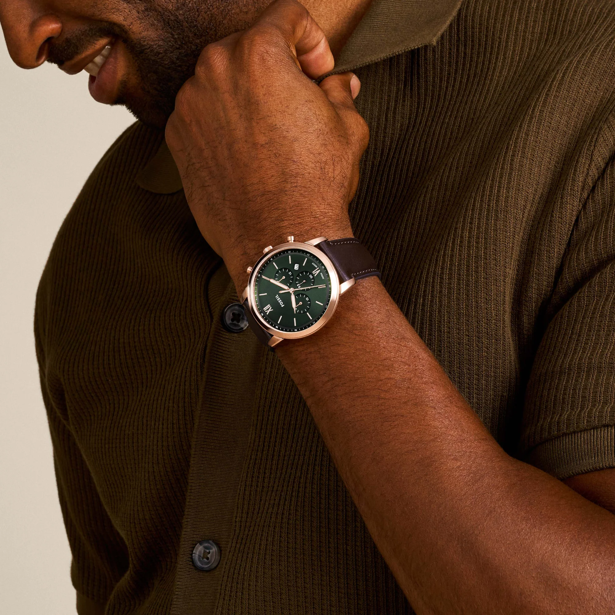 Neutra Men Quartz Green Dial Chronograph Leather Watch FS6073 - Image 4