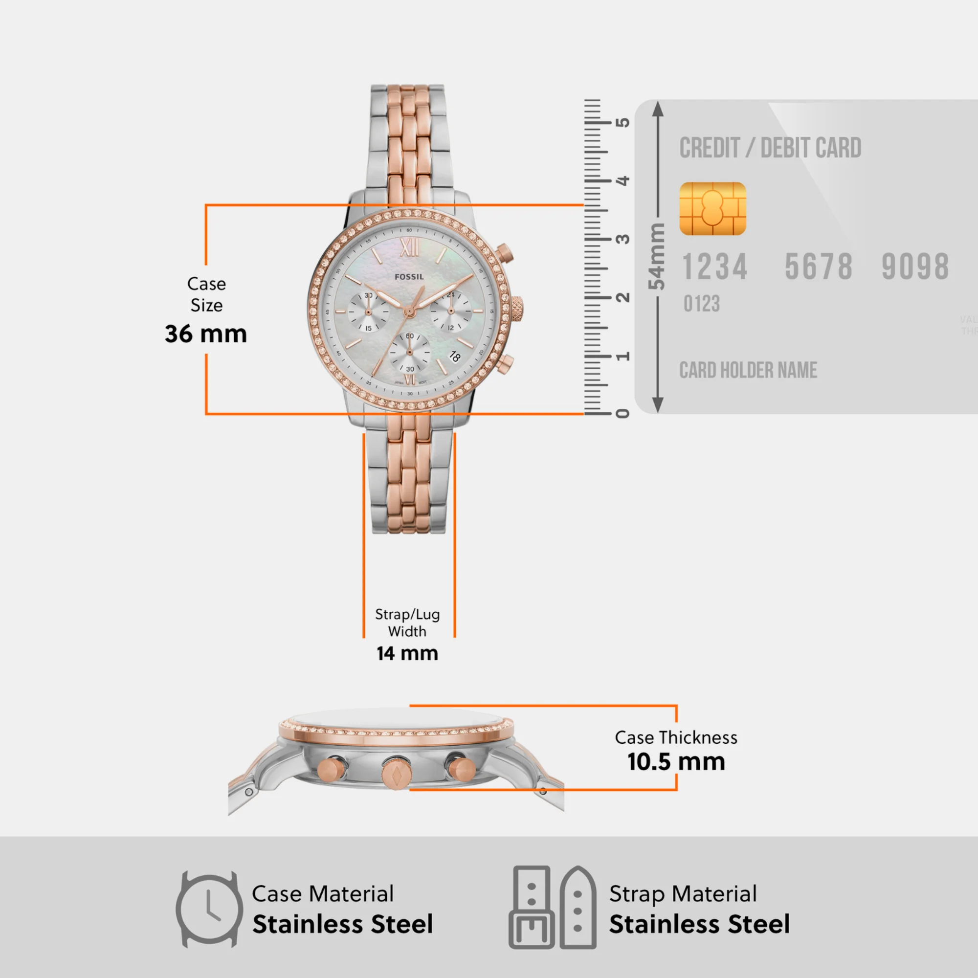 Neutra Women Quartz Mother Of Pearl Dial Chronograph Stainless Steel Watch ES5279 - Image 5