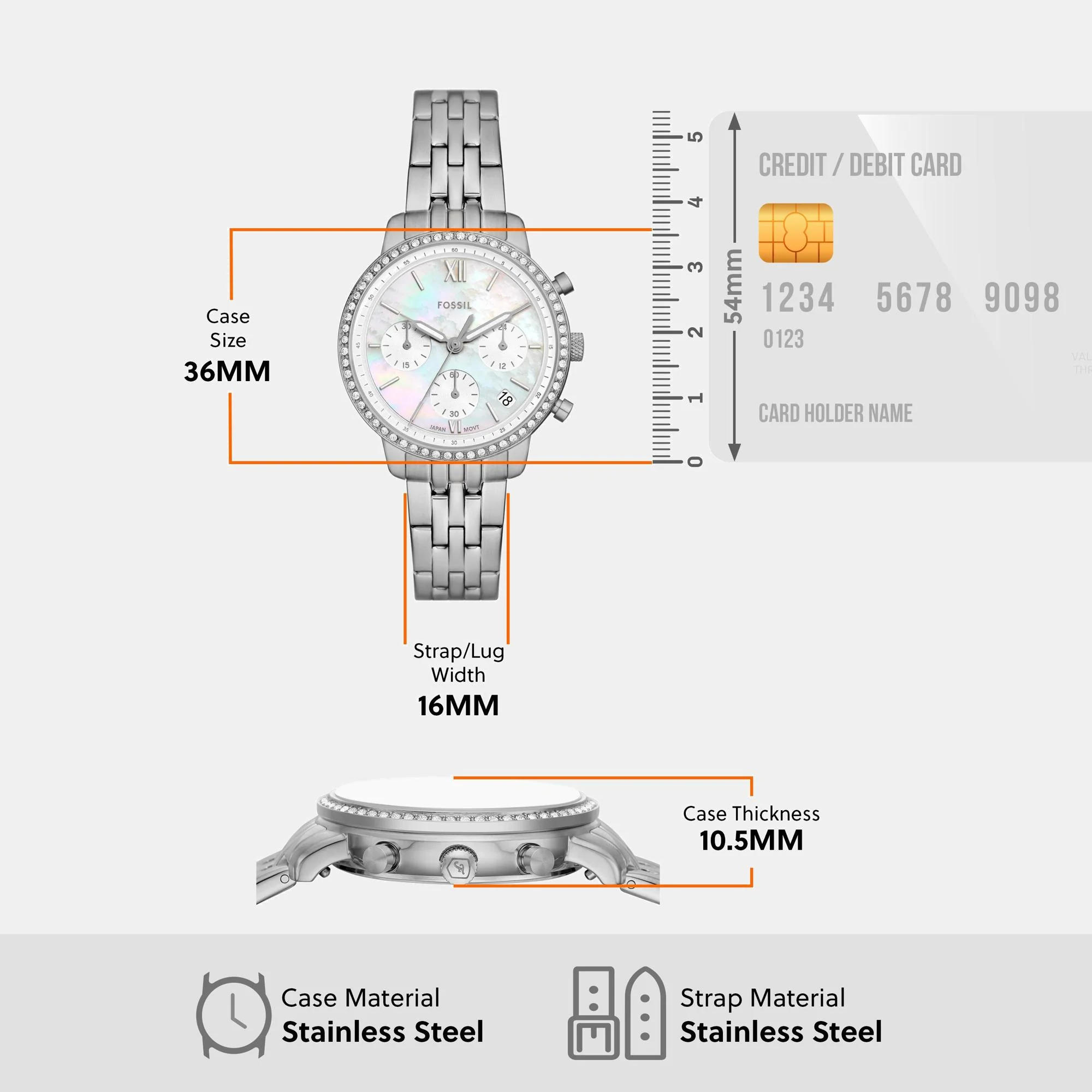 Neutra Women Quartz White Dial Chronograph Stainless Steel Watch ES5357 - Image 8