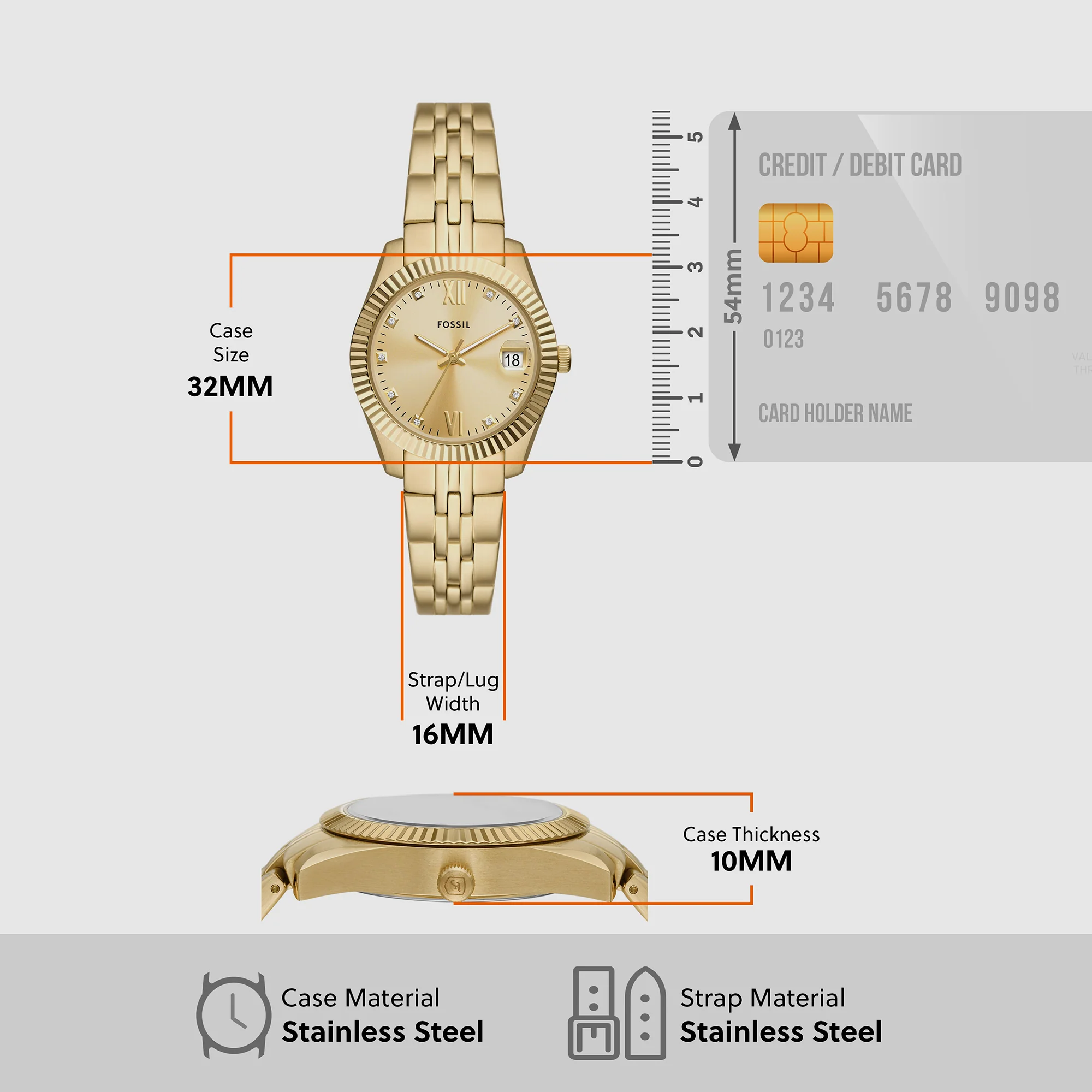 Scarlette Women Quartz Gold Dial Analog Stainless Steel Watch ES5338 - Image 6