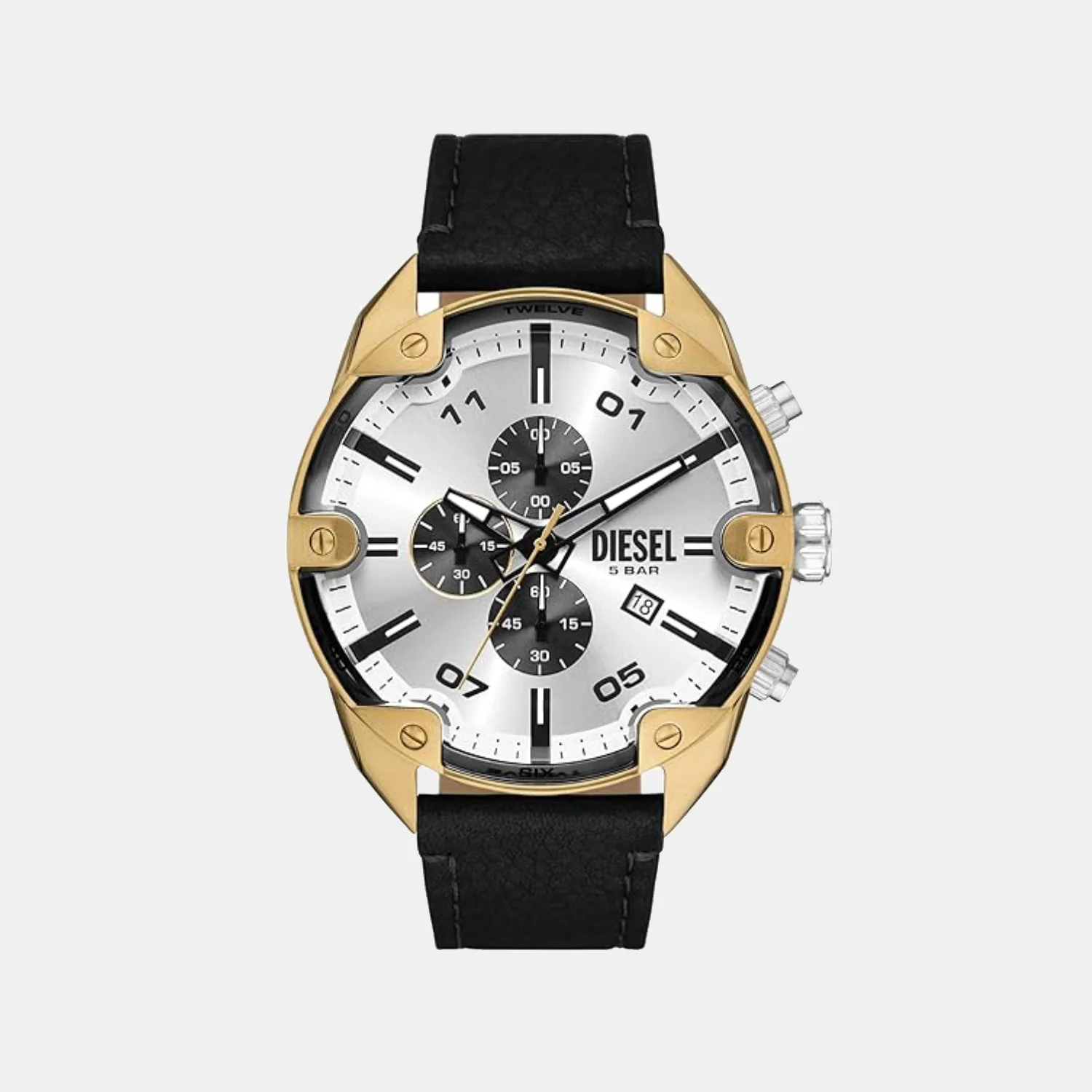 Spiked Men Quartz Silver Dial Chronograph Leather Watch DZ4671