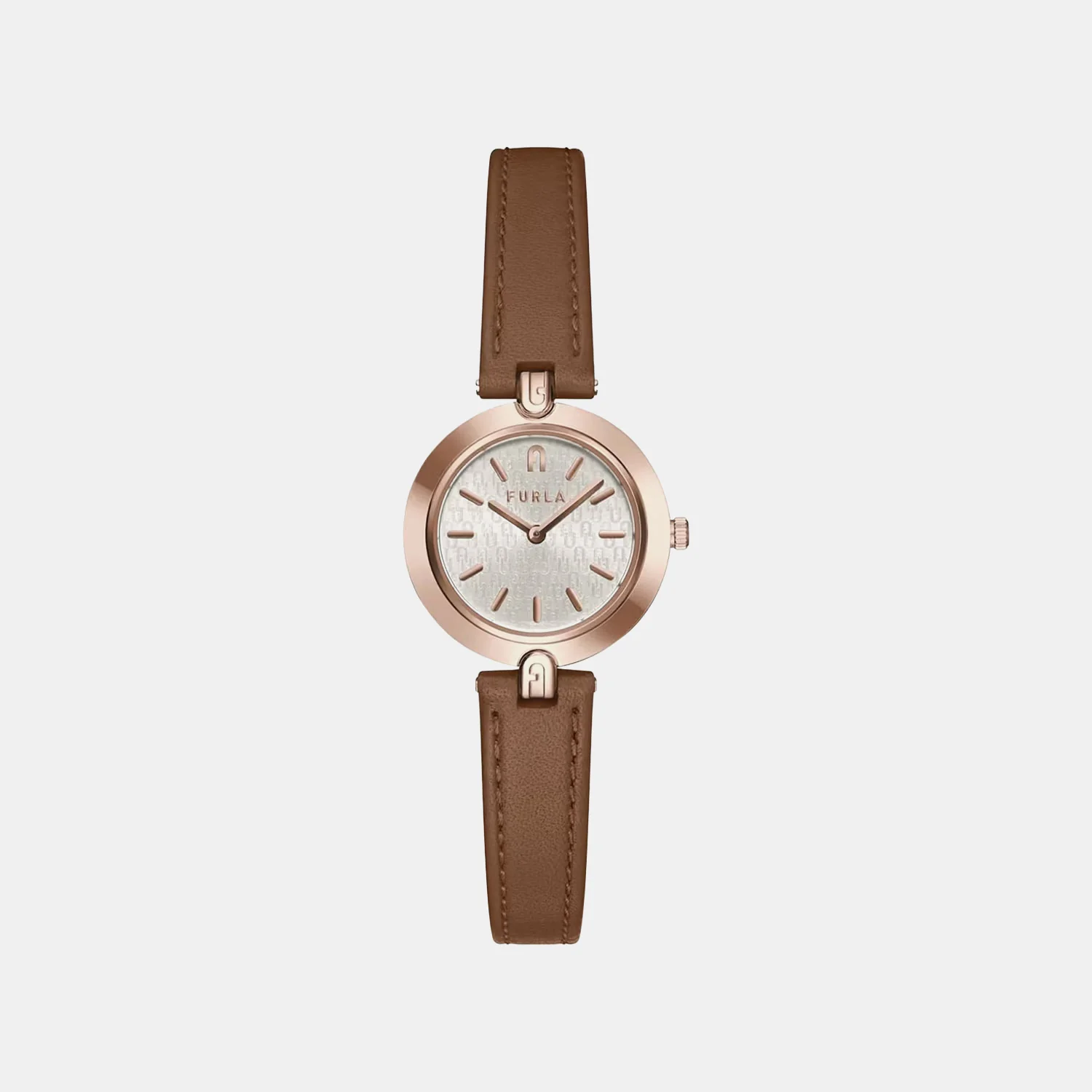 Furla Logo Links Women Quartz Silver Dial Analog Leather Watch WW00006002L3