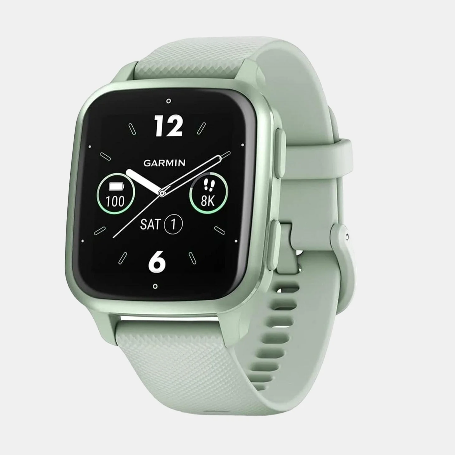 Unisex Processor Black Dial Amoled Silicone Watch VENU SQ 2 COOL MINT METALLIC MINT 010-02701-82