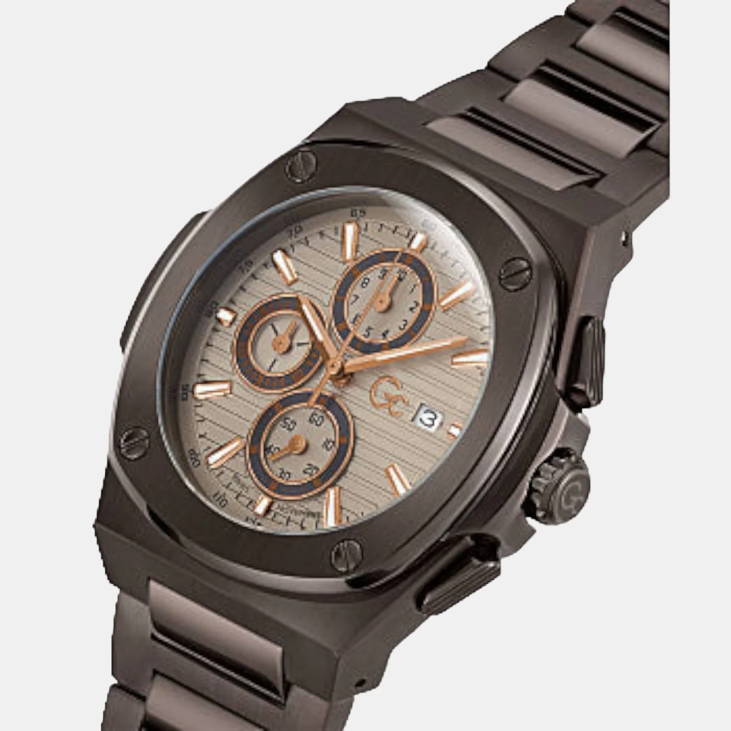 Coussin Shape Men Quartz Beige Dial Chronograph Stainless Steel Watch Y99013G1MF - Image 2