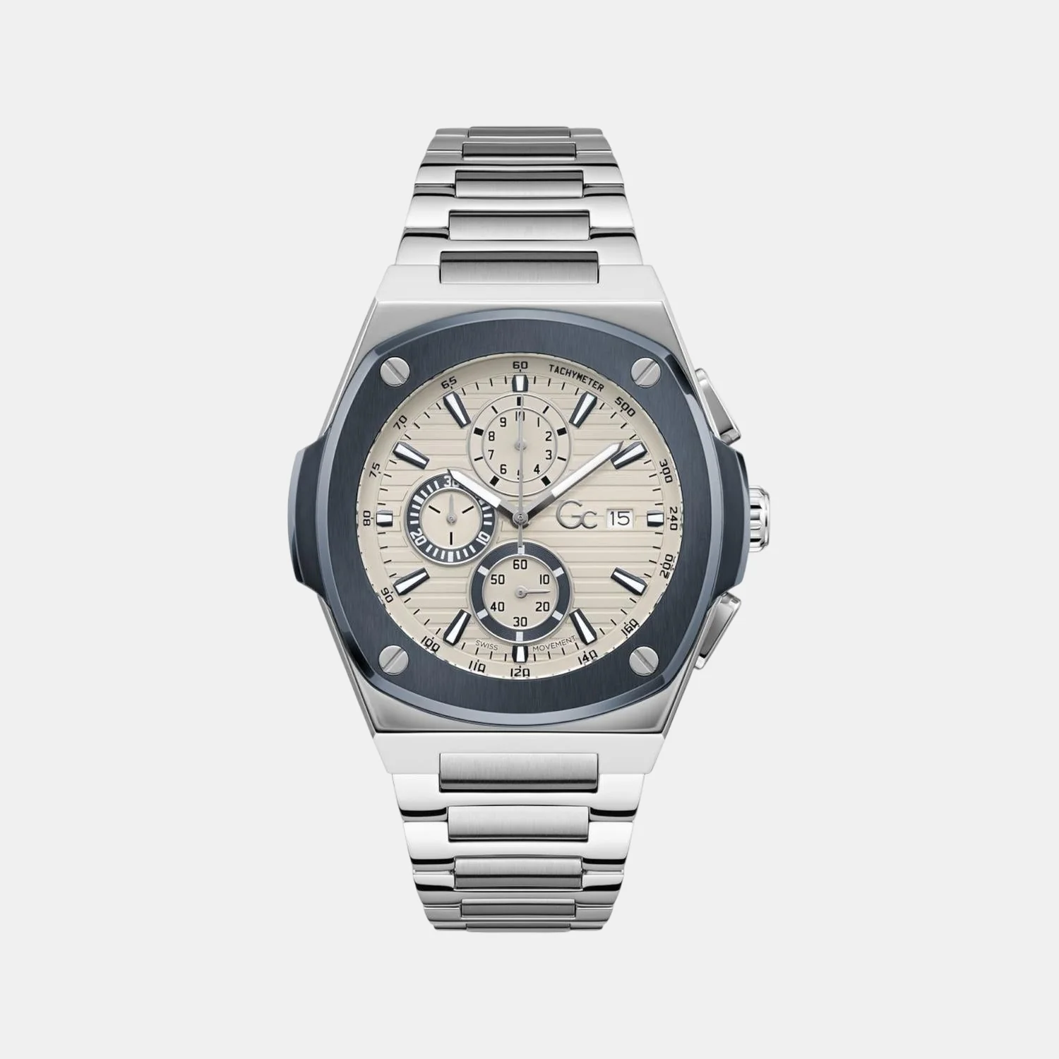 Coussin Shape Men Quartz Beige Dial Chronograph Stainless Steel Watch Y99023G1