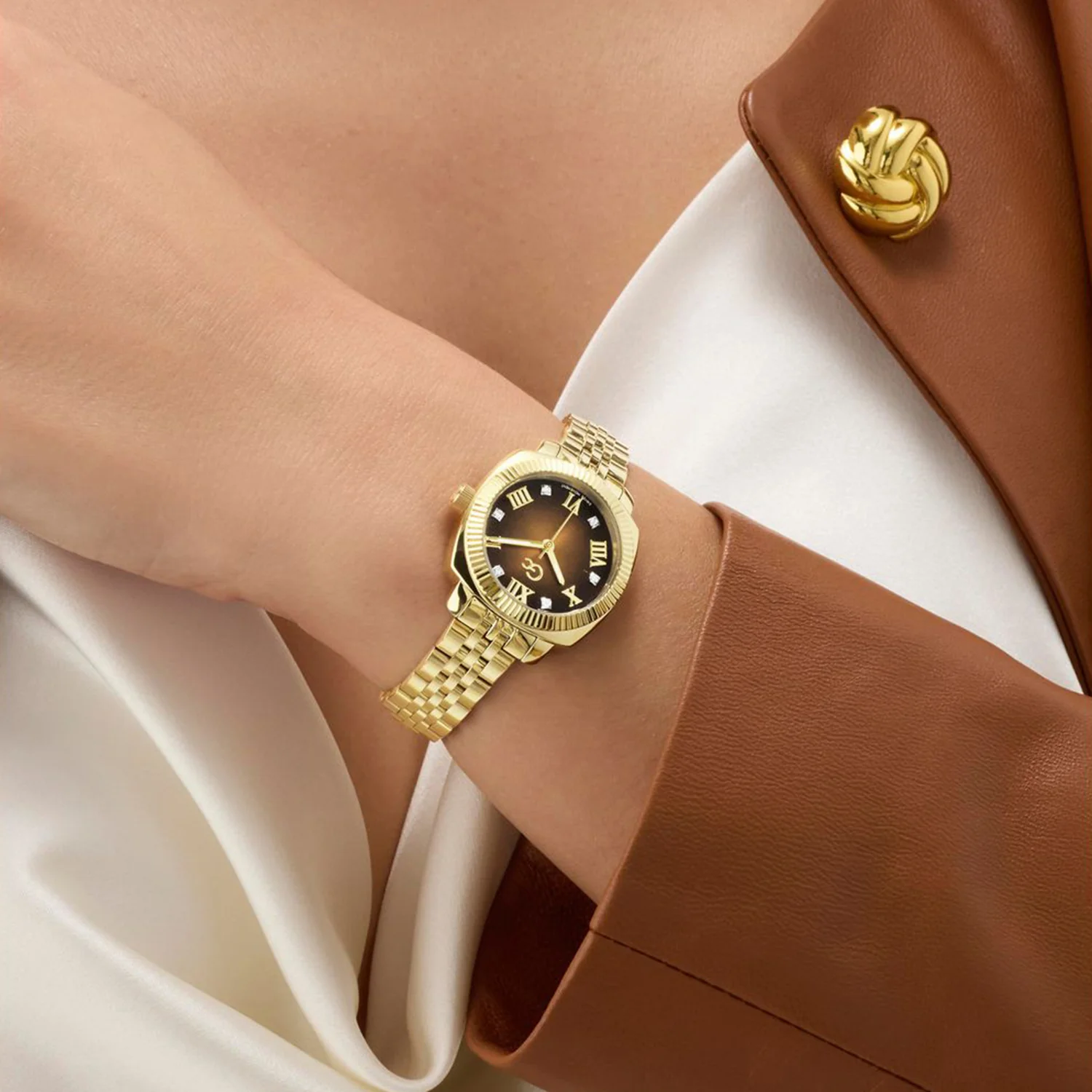 Dress Women Quartz Brown Dial Analog Stainless Steel Watch Z73001L4 - Image 3