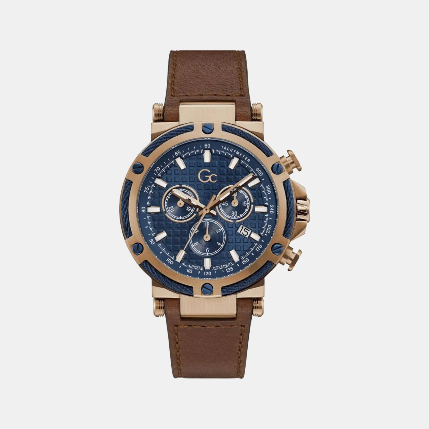 Men Quartz Blue Dial Chronograph Leather Watch Y54005G7MF