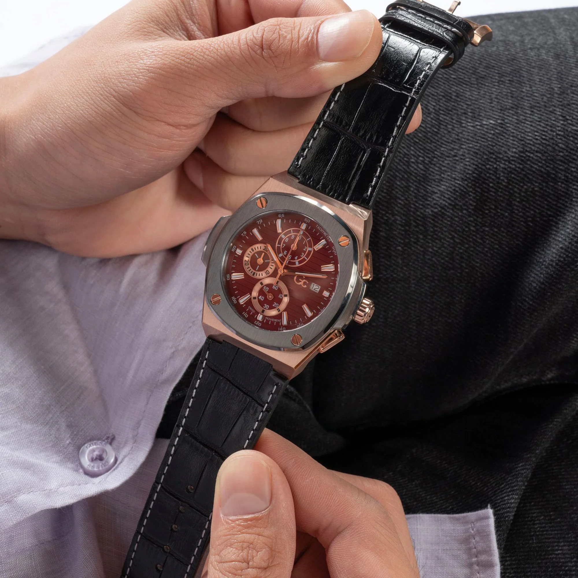 Men Quartz Red Dial Analog Leather Watch Y99016G3MF - Image 7