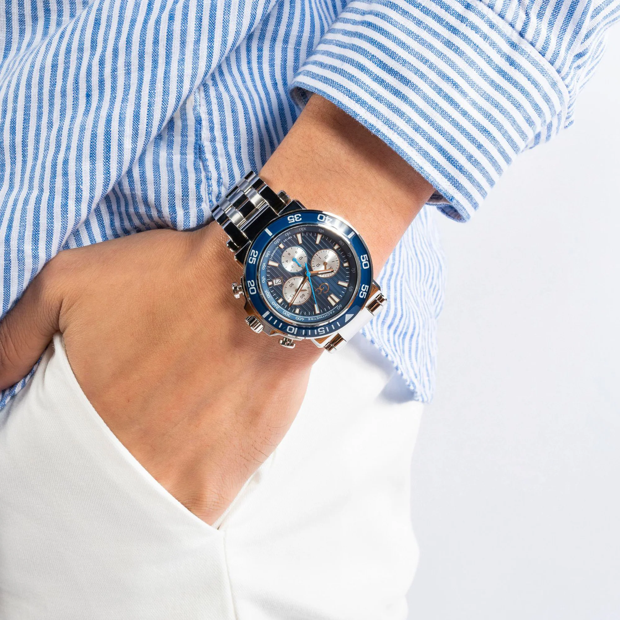 One Sport Chrono Men Quartz Blue Dial Chronograph Stainless Steel Watch Z14011G7MF - Image 4