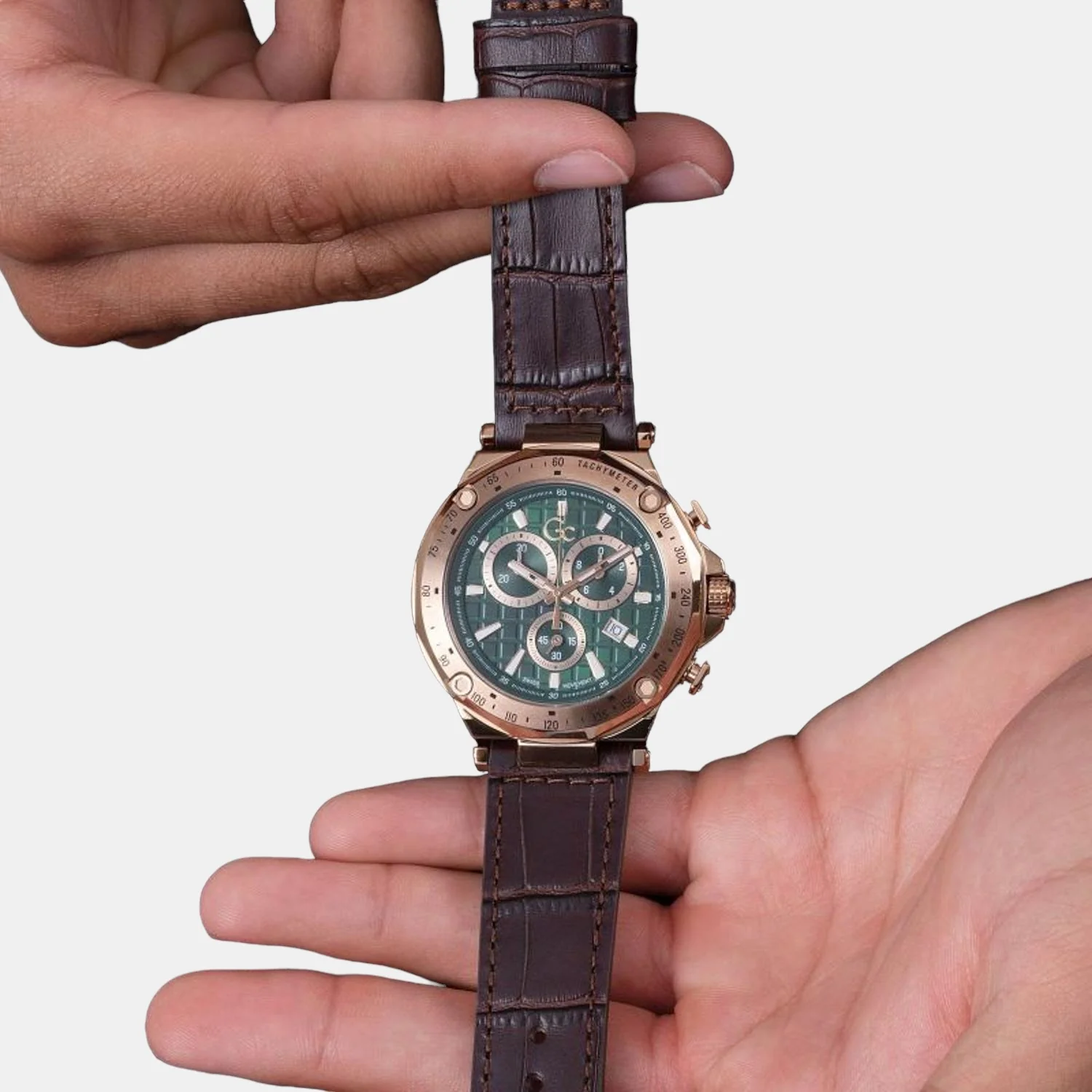 Spirit Sport Chrono Men Quartz Green Dial Chronograph Leather Watch Y81009G9MF - Image 7