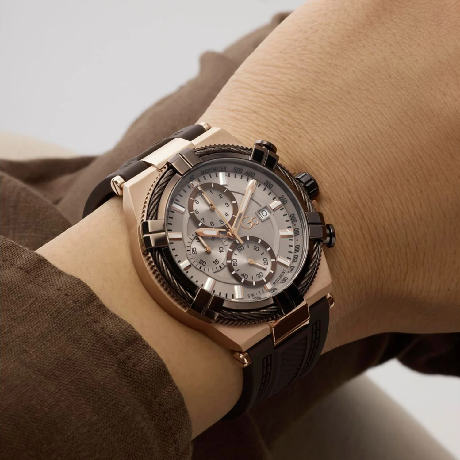 Sportchic Men Quartz Beige Dial Chronograph Silicone Watch Z76004G7 - Image 5