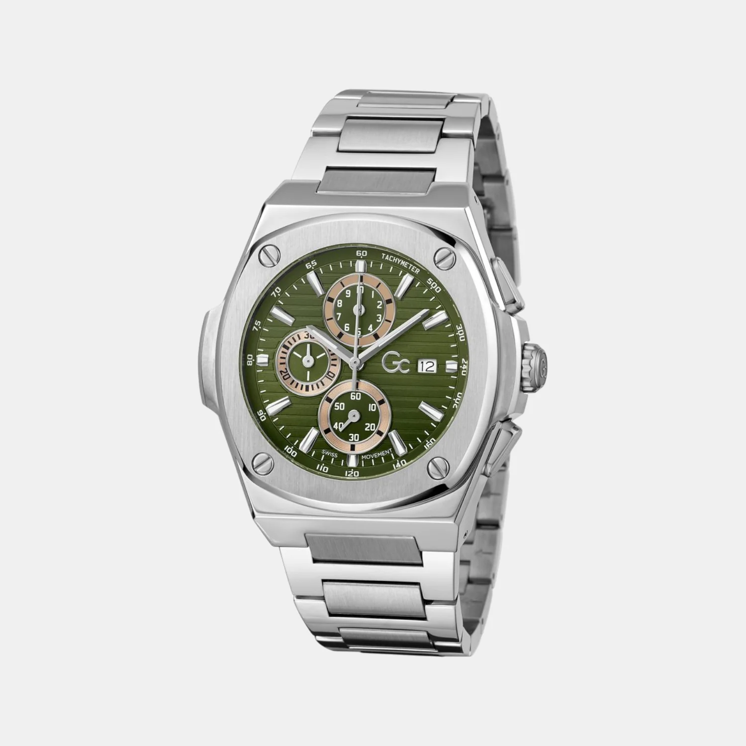 Sportchic Men Quartz Green Dial Chronograph Stainless Steel Watch Y99024G9 - Image 2
