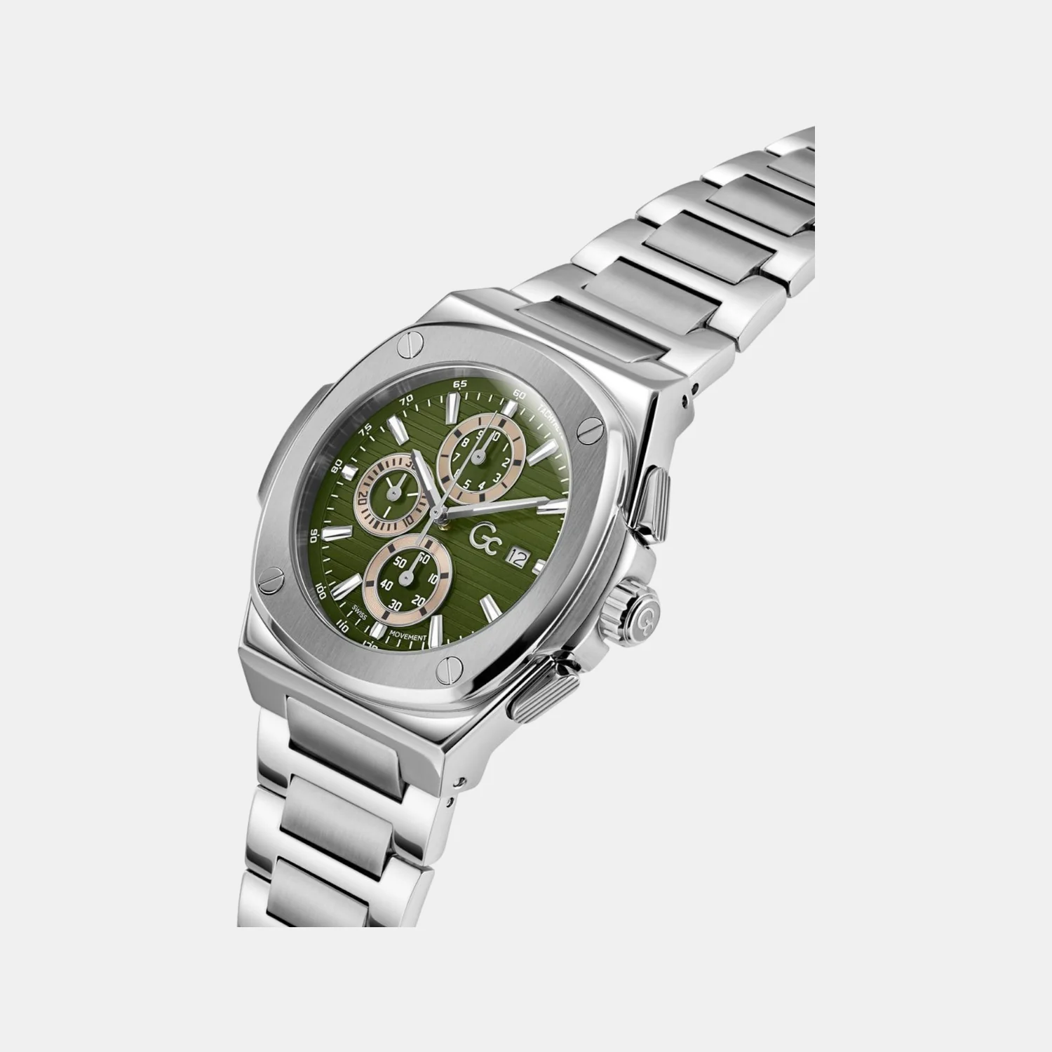 Sportchic Men Quartz Green Dial Chronograph Stainless Steel Watch Y99024G9 - Image 3