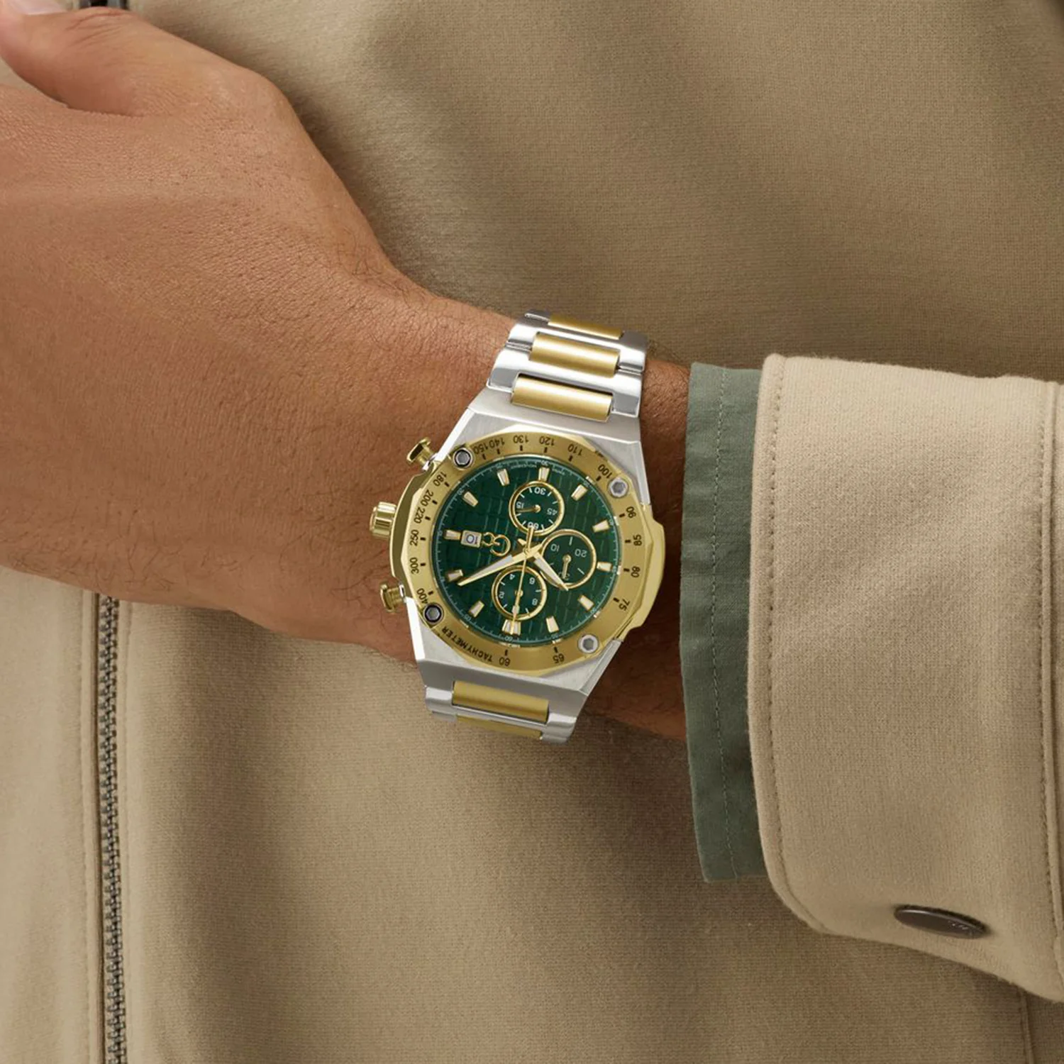 Sportchic Men Quartz Green Dial Chronograph Stainless Steel Watch Z68006G9 - Image 3