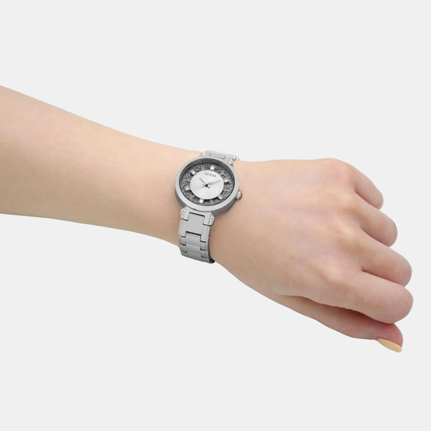 Crystal Clear Women Quartz Silver Dial Analog Stainless Steel Watch GW0470L1 - Image 5