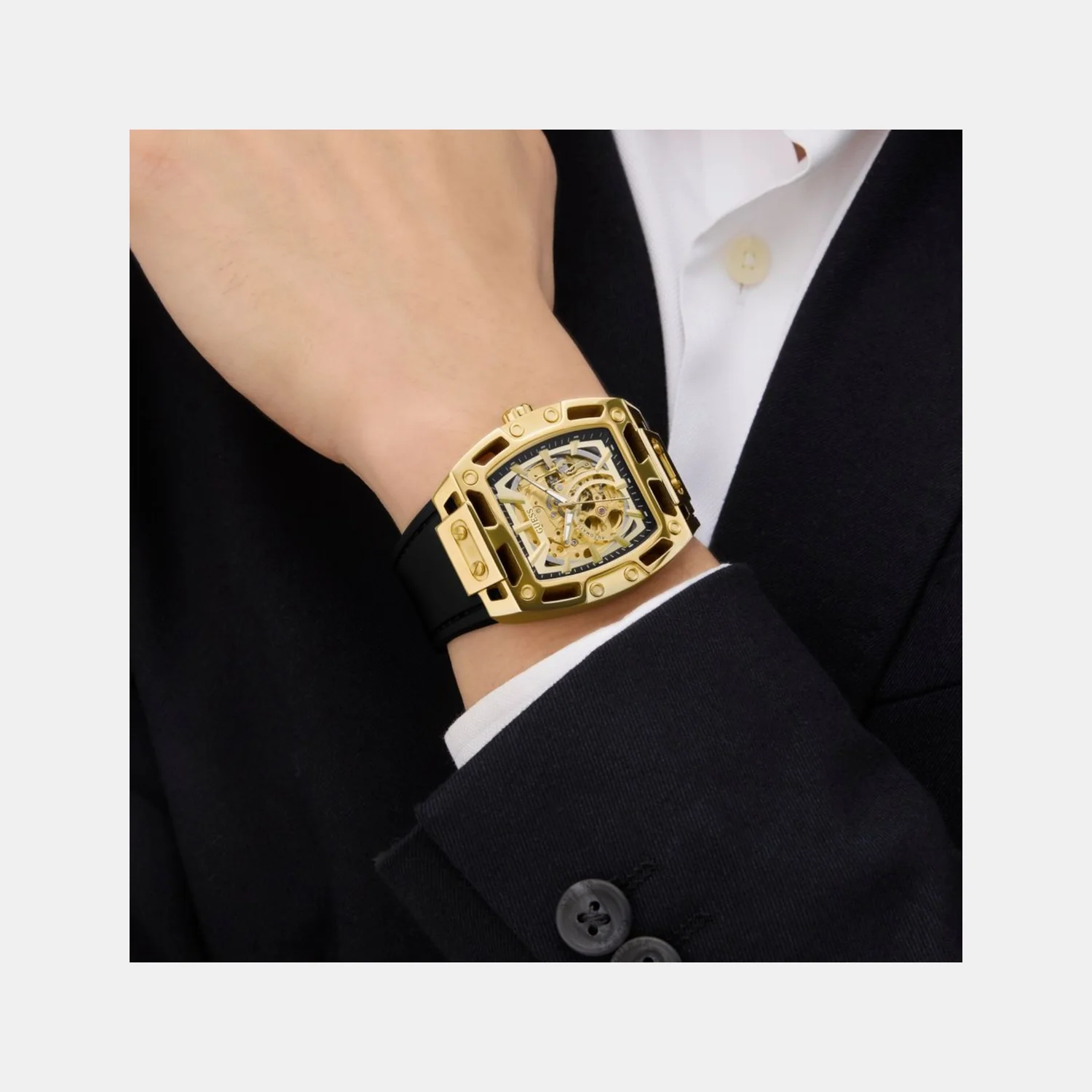 Dress Men Automatic Champagne Dial Analog Silicone Watch GW0980G2 - Image 6