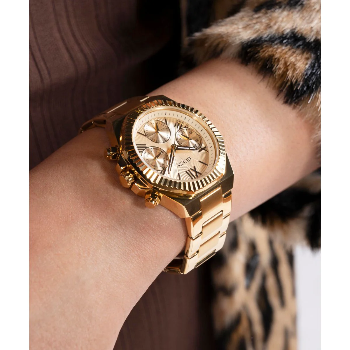 Equality Women Quartz Champagne Dial Chronograph Stainless Steel Watch GW0769L2 - Image 7