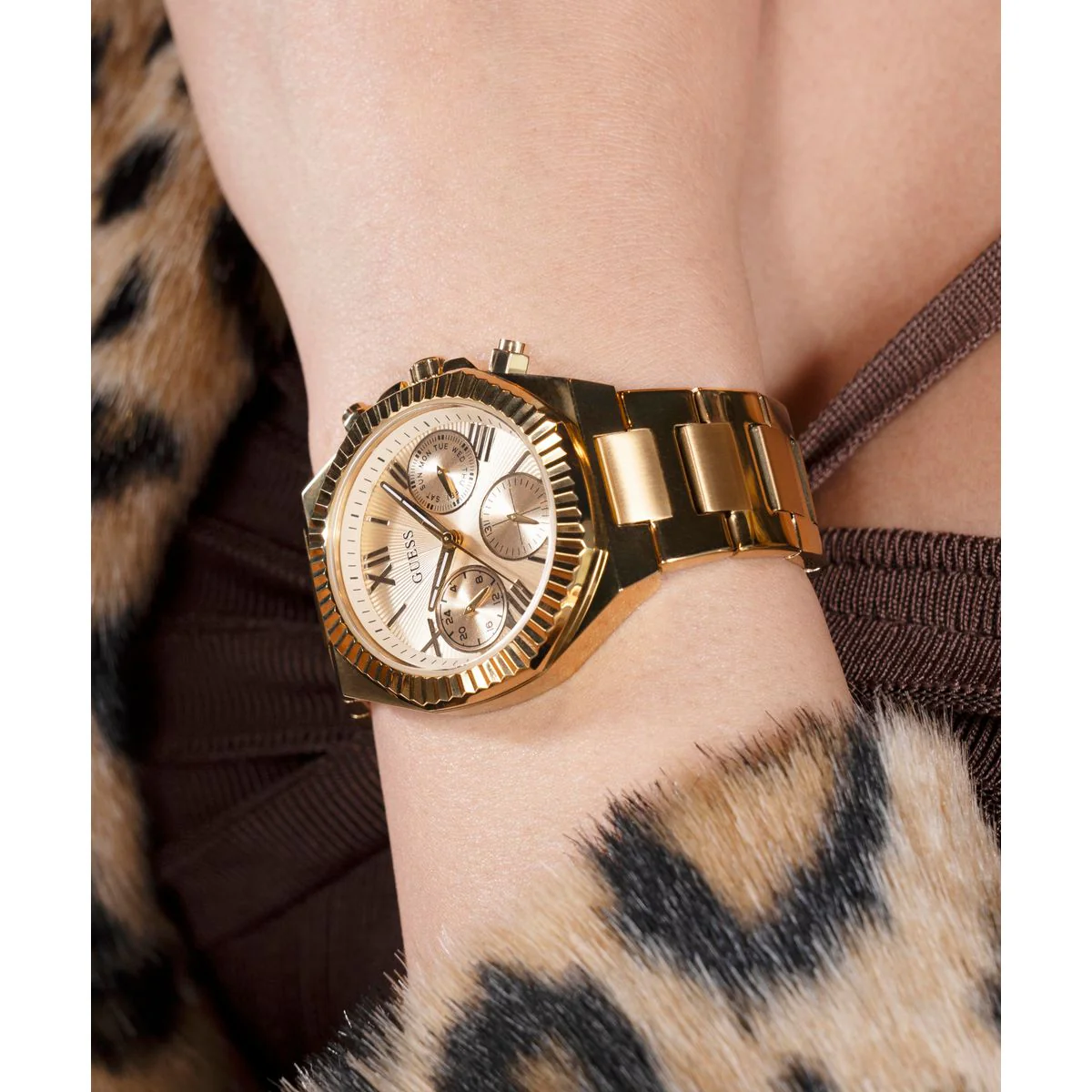 Equality Women Quartz Champagne Dial Chronograph Stainless Steel Watch GW0769L2 - Image 9