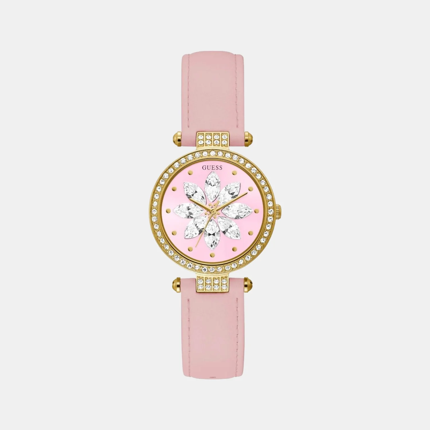 Full Bloom Women Quartz Pink Dial Analog Leather Watch GW0382L1