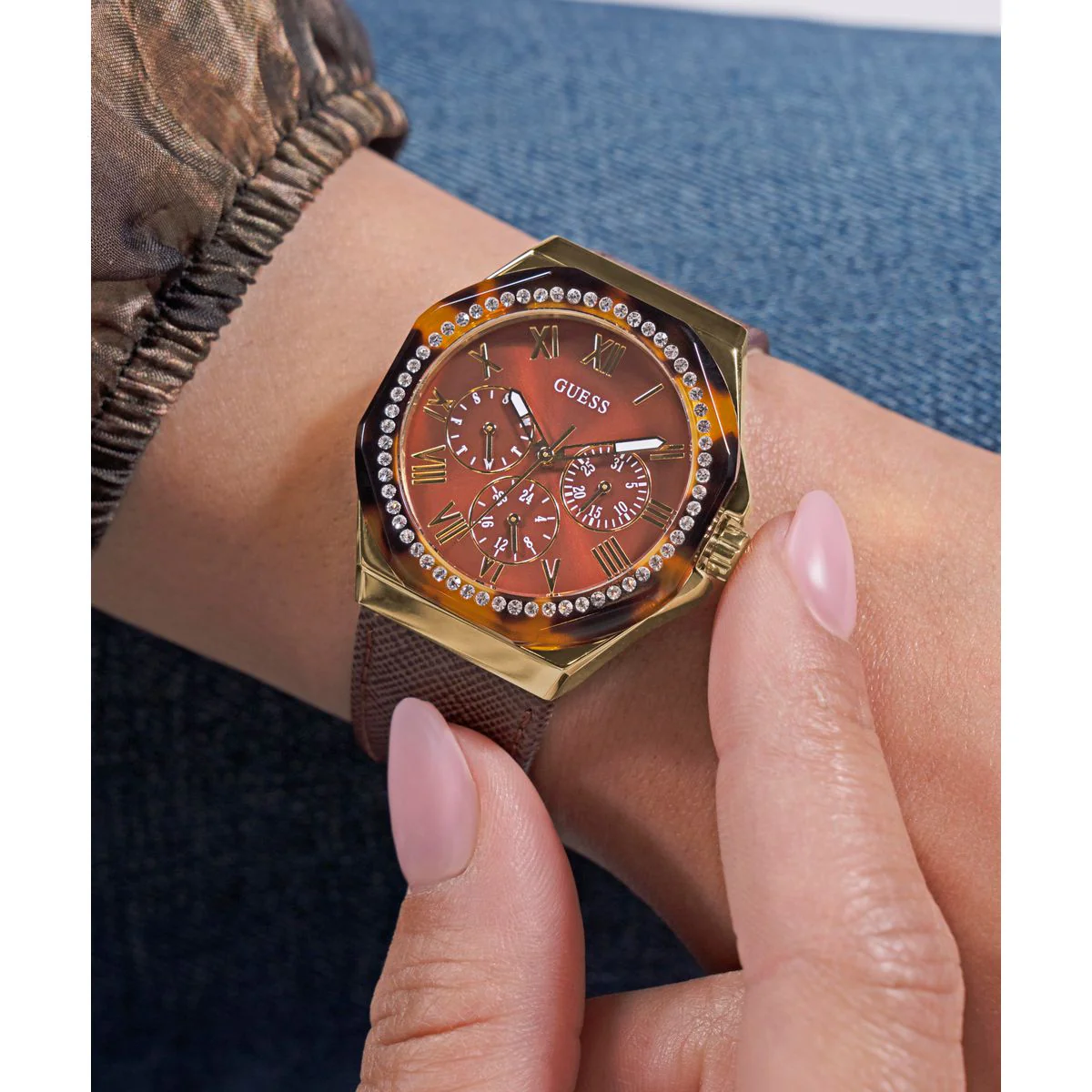 Glaze Women Quartz Brown Dial Multi-Function Leather Watch GW0753L3 - Image 8