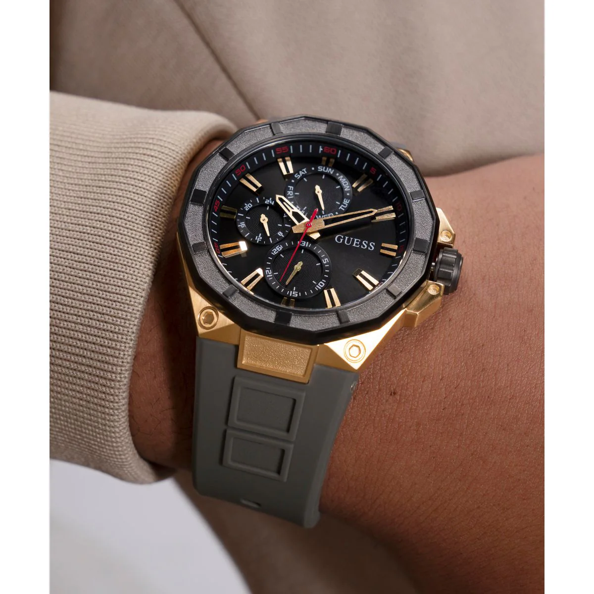 Guess Sport Men Quartz Black Dial Multi-Function Silicone Watch GW0803G1 - Image 8