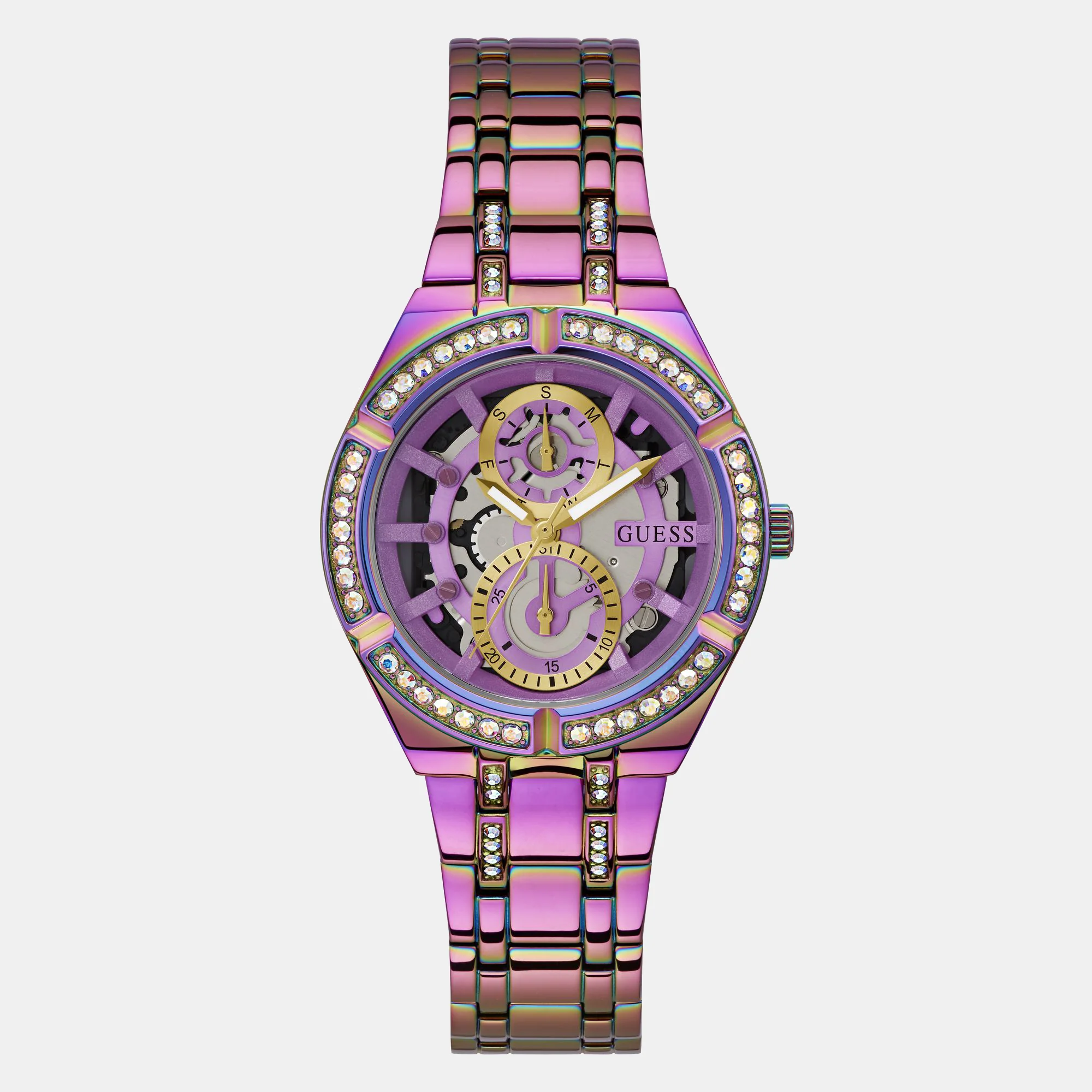 Guess Trend Women Quartz Iridescent Dial Multi-Function Stainless Steel Watch GW0604L4