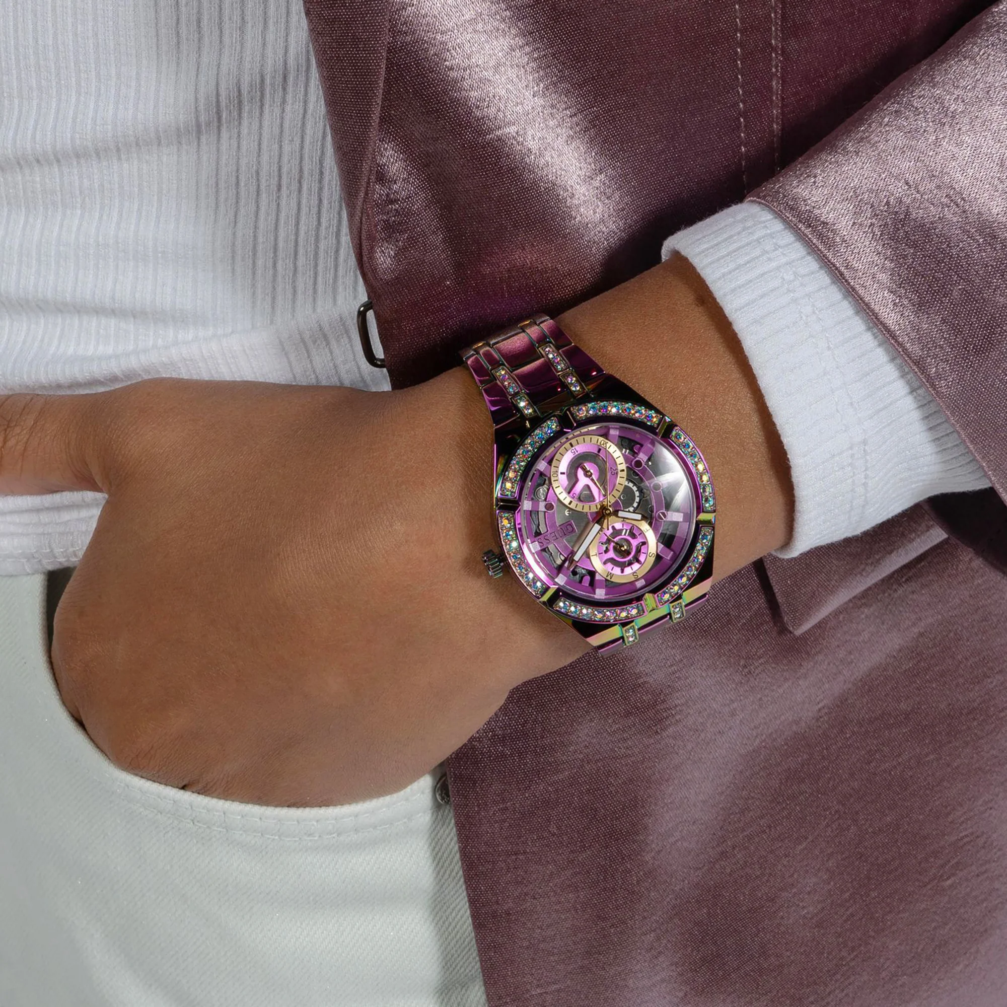 Guess Trend Women Quartz Iridescent Dial Multi-Function Stainless Steel Watch GW0604L4 - Image 4