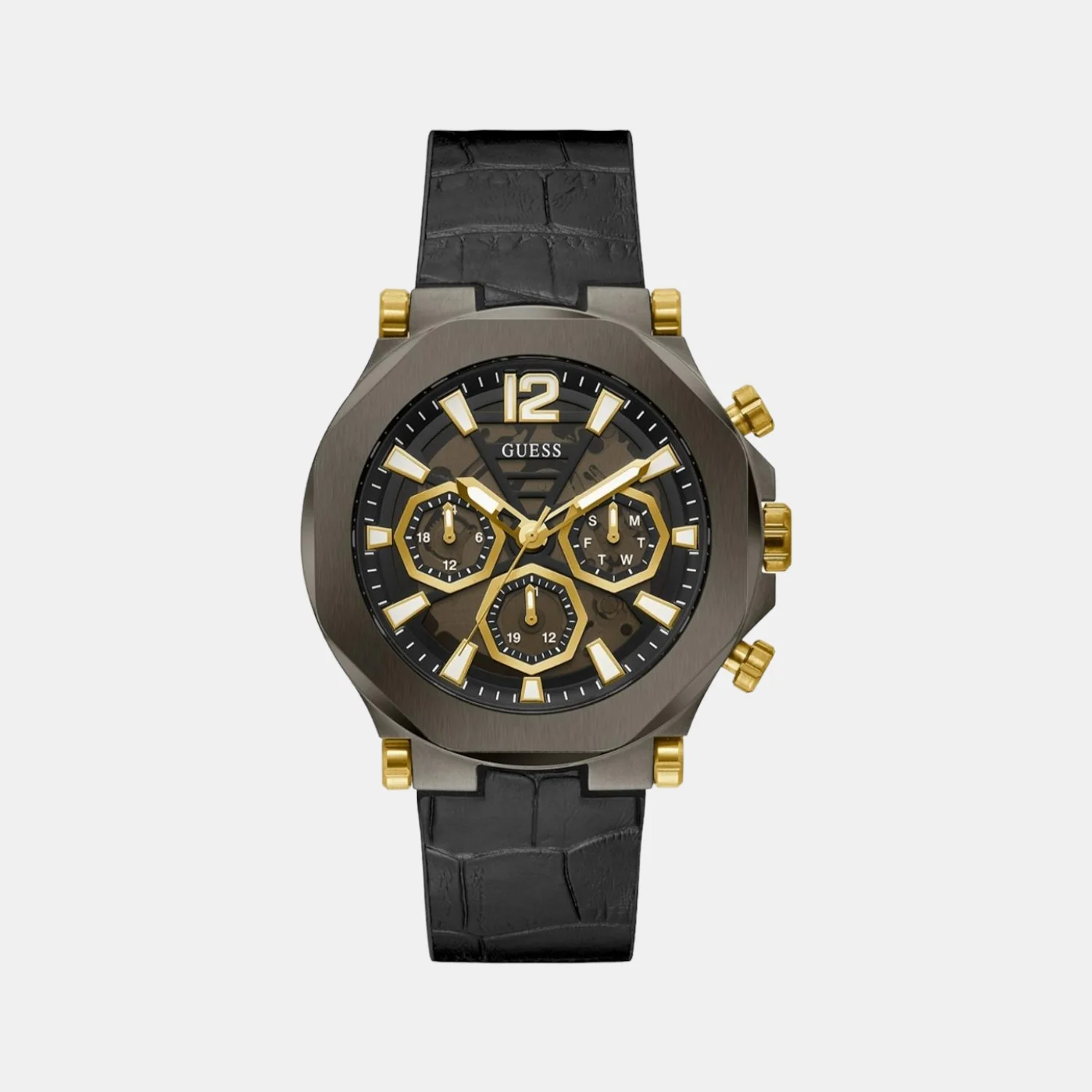 Men Quartz Black Dial Chronograph Leather Watch GW0492G1