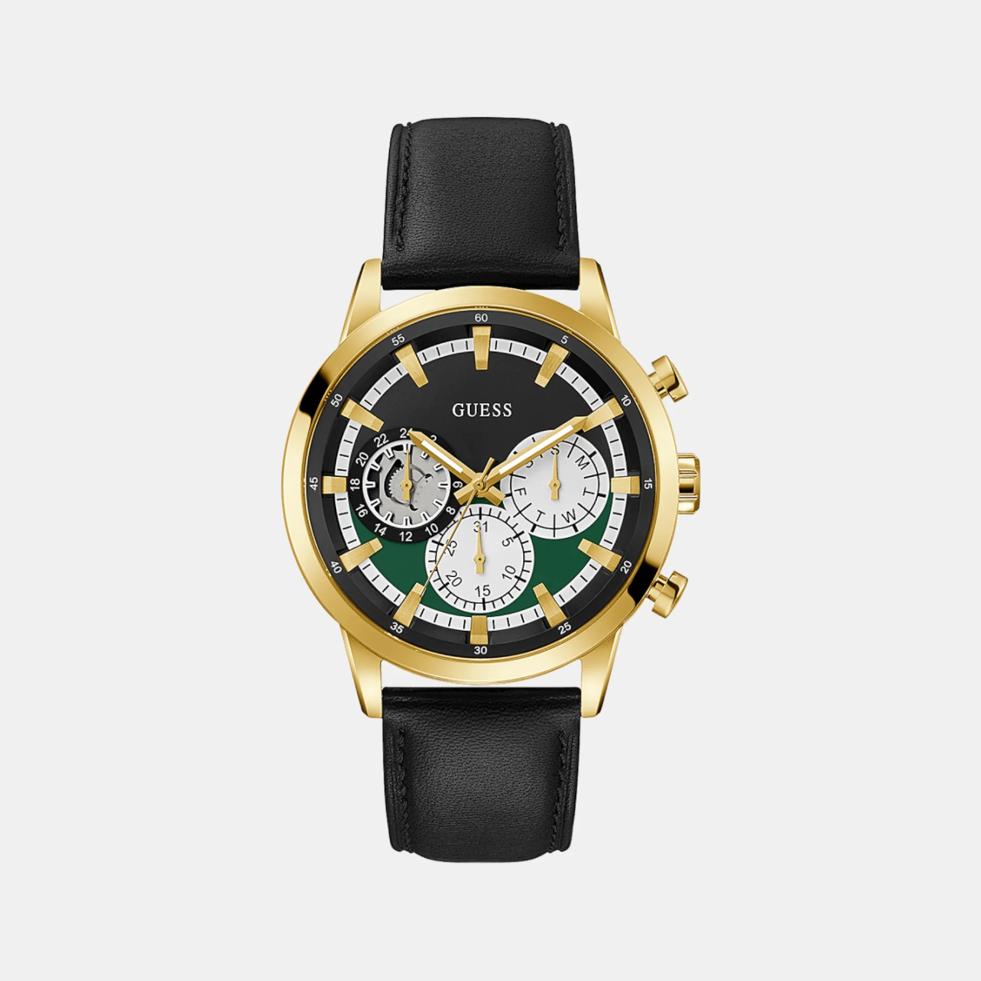 Men Quartz Black Dial Chronograph Leather Watch GW0581G2