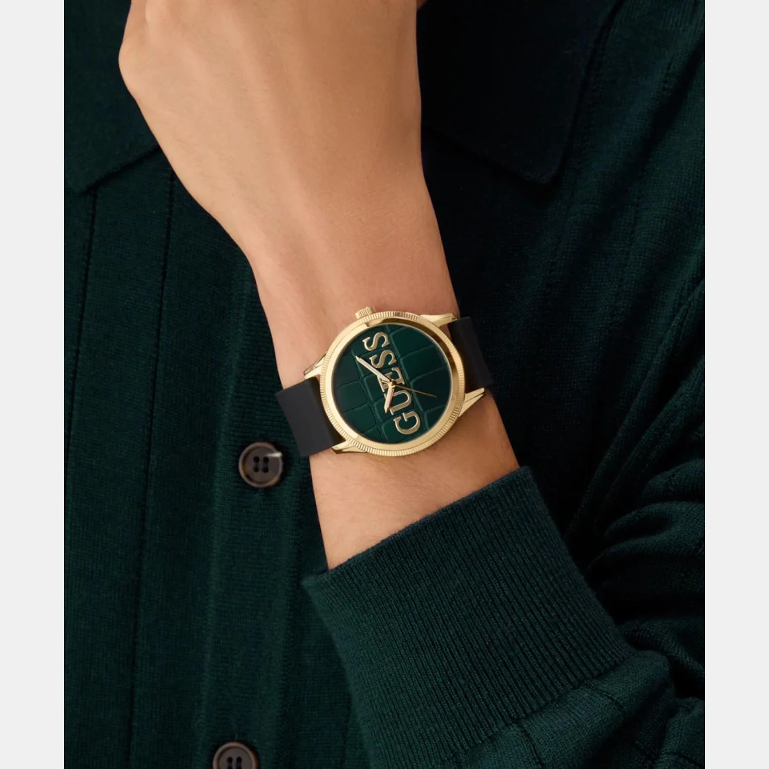 Men Quartz Green Dial Analog Silicone Watch GW0887G2 - Image 6