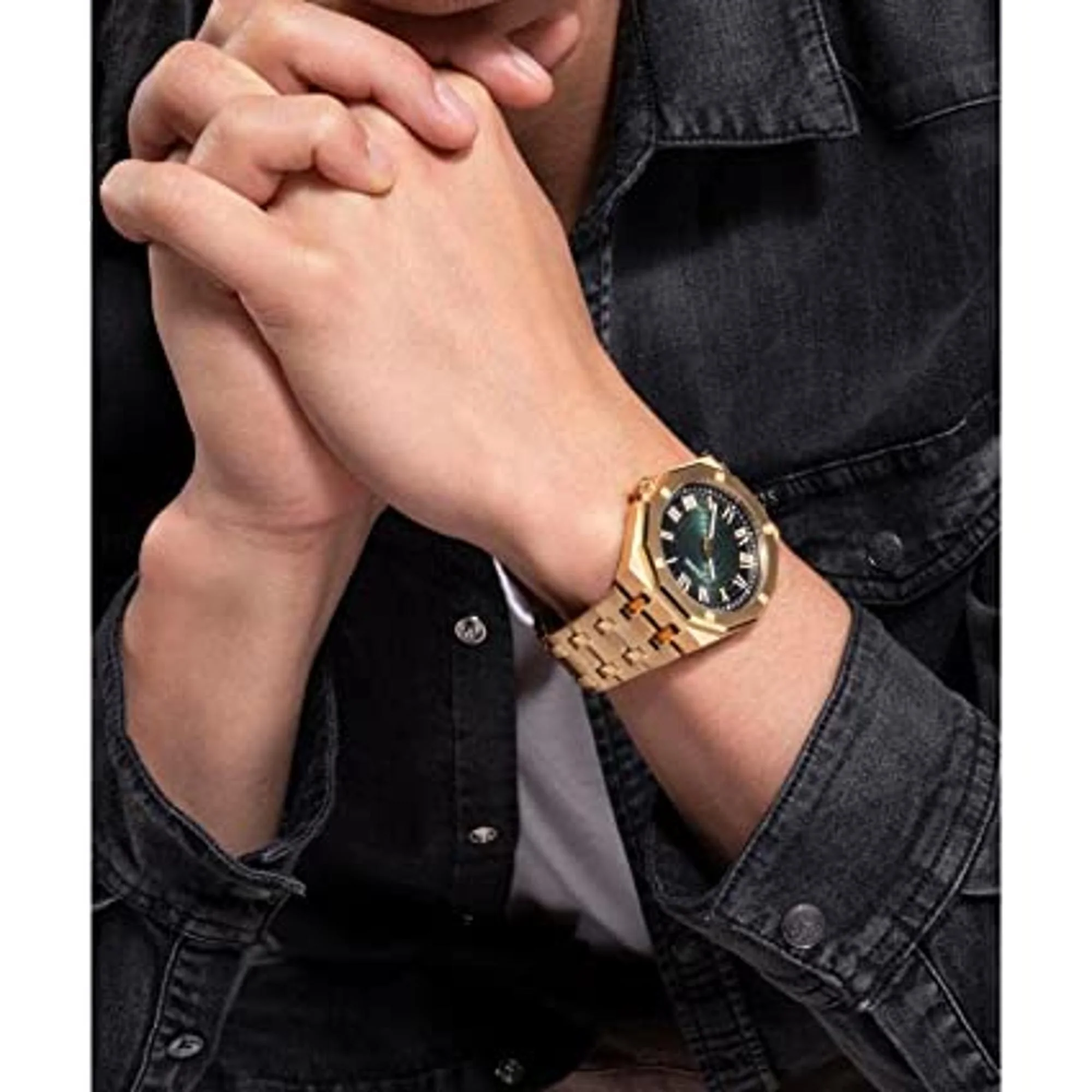 Men Quartz Green Dial Analog Stainless Steel Watch GW0575G2 - Image 6