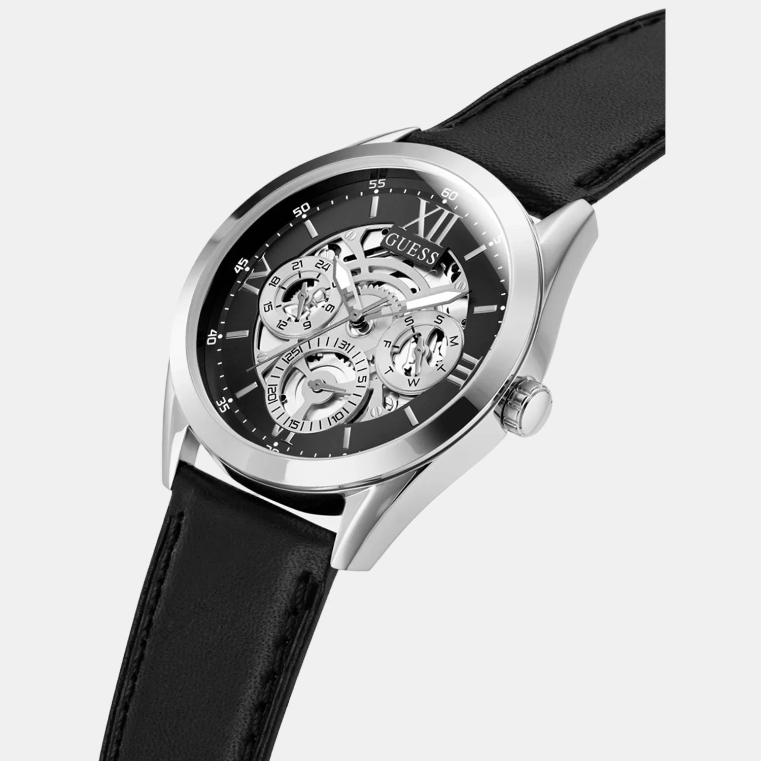 Men Quartz Silver Dial Analog Leather Watch GW0389G1 - Image 2