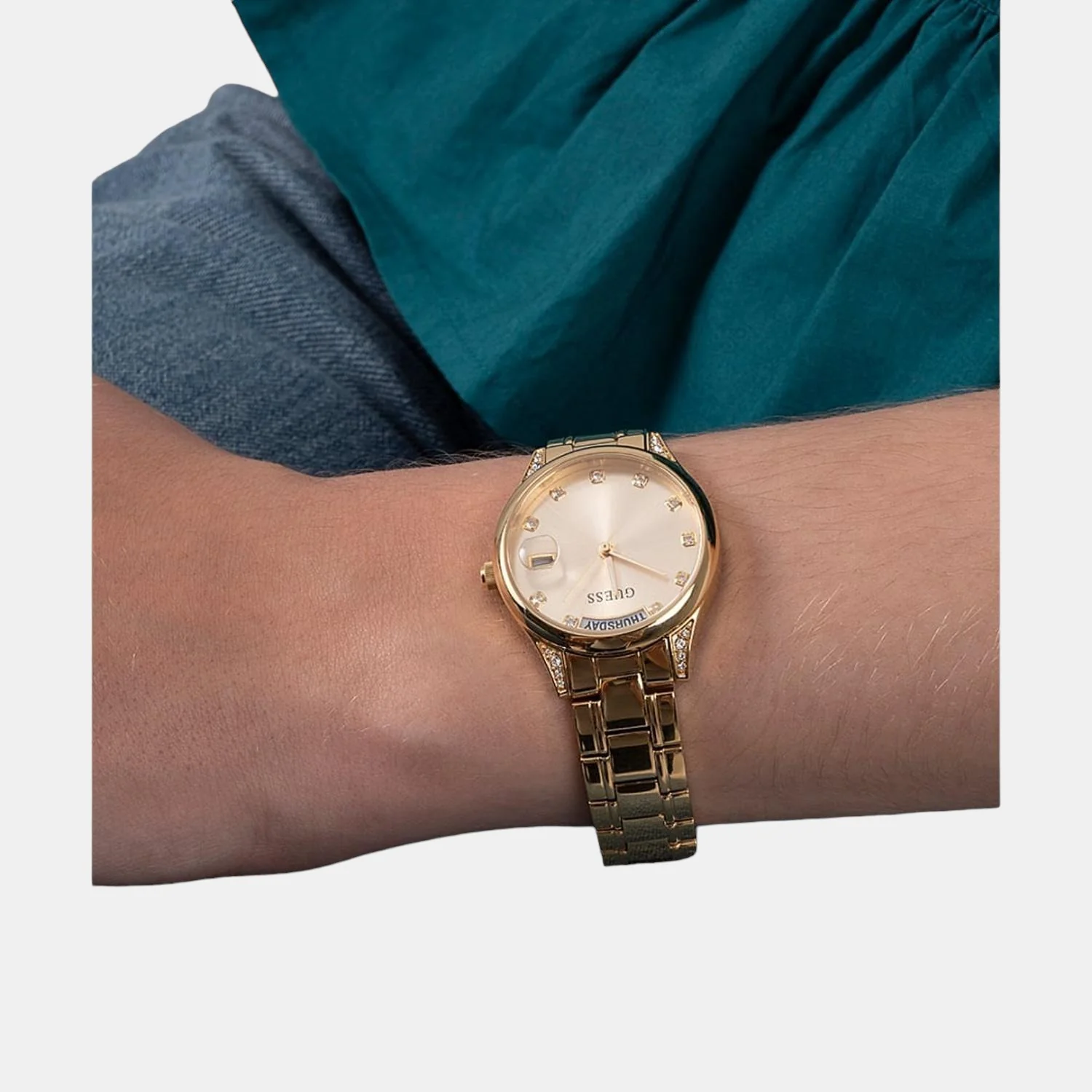 Mini Aura Women Quartz Gold Dial Analog Stainless Steel Watch GW0385L2 - Image 4