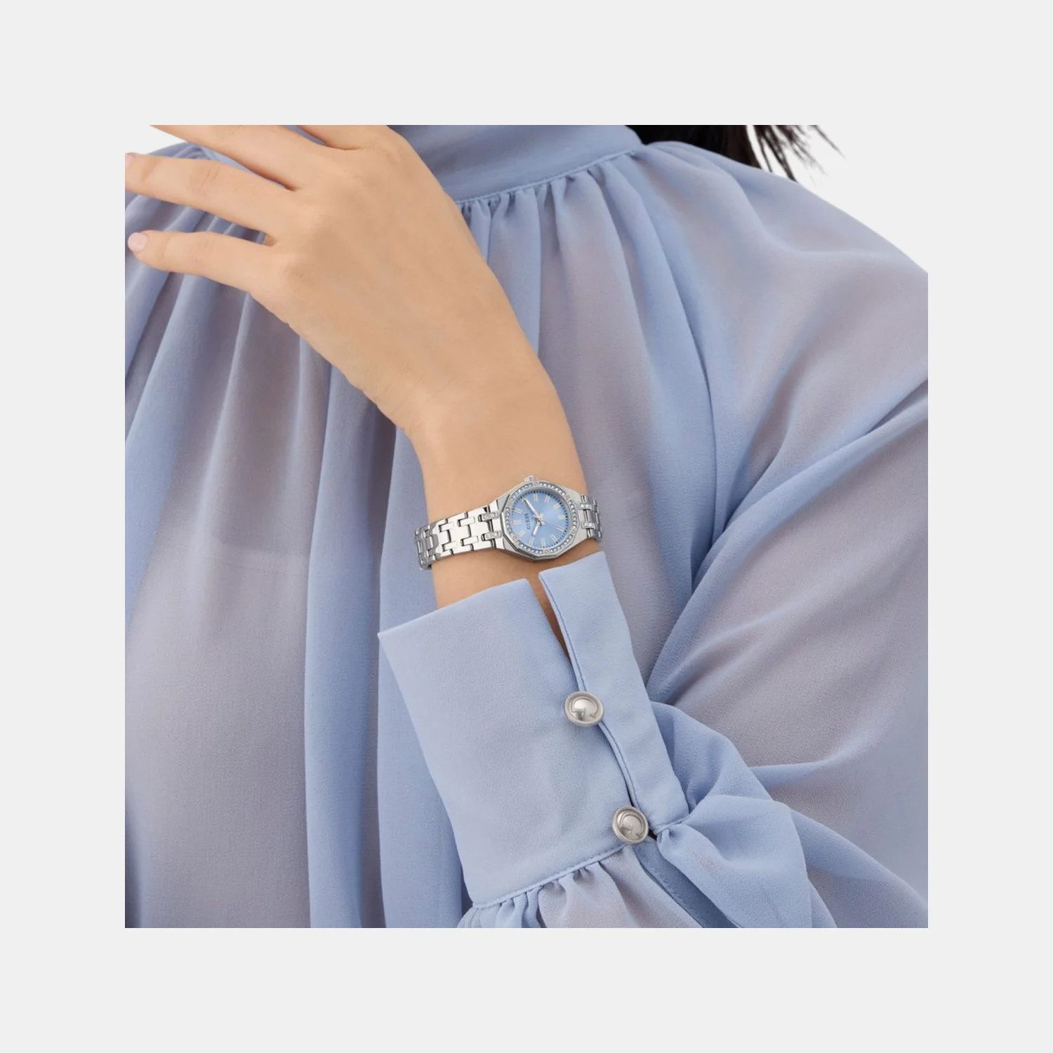 Swarovski ReCreated Limited Edition Bejeweled Women Quartz Ice Blue Dial Analog Stainless Steel Watch GW1010L1 - Image 11