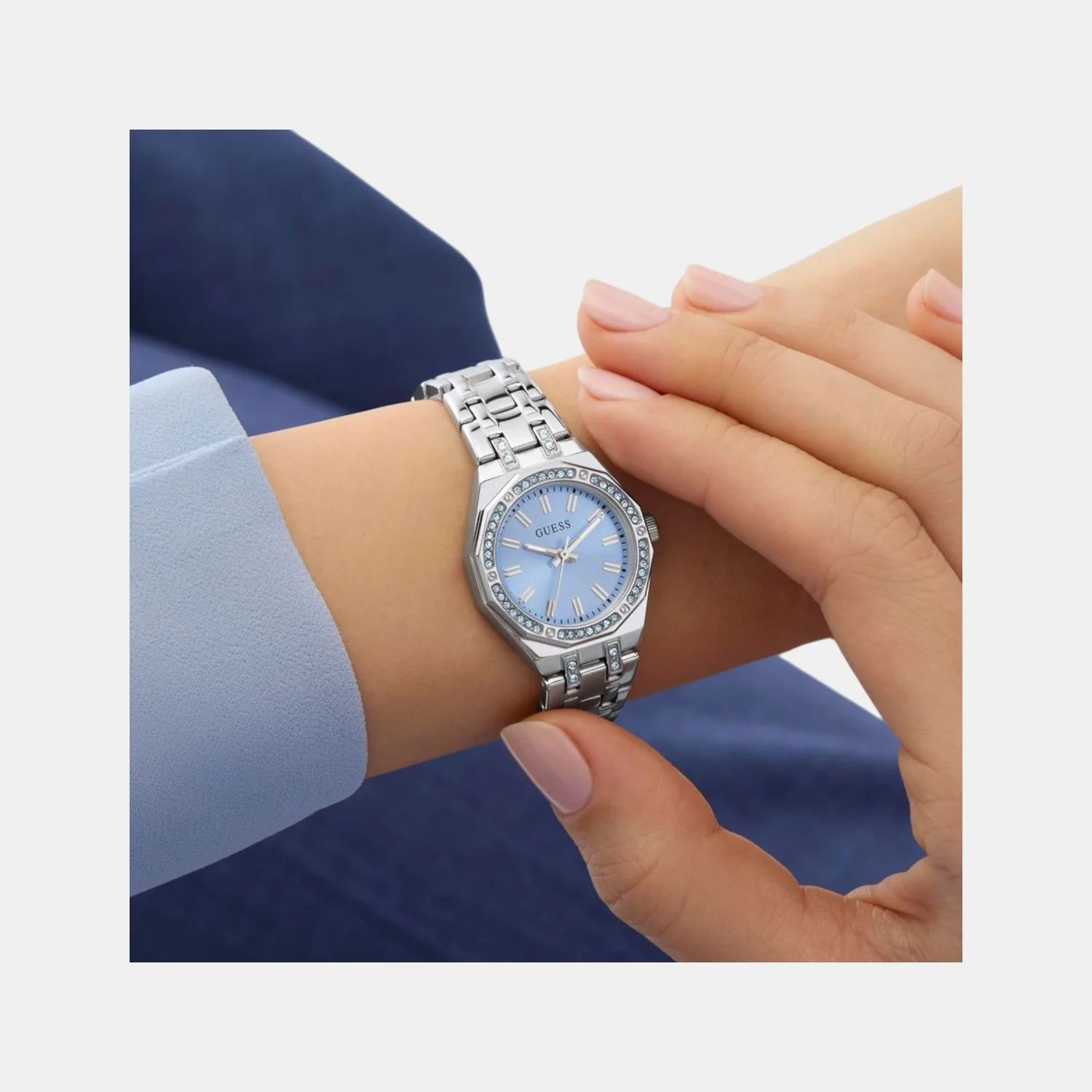 Swarovski ReCreated Limited Edition Bejeweled Women Quartz Ice Blue Dial Analog Stainless Steel Watch GW1010L1 - Image 6