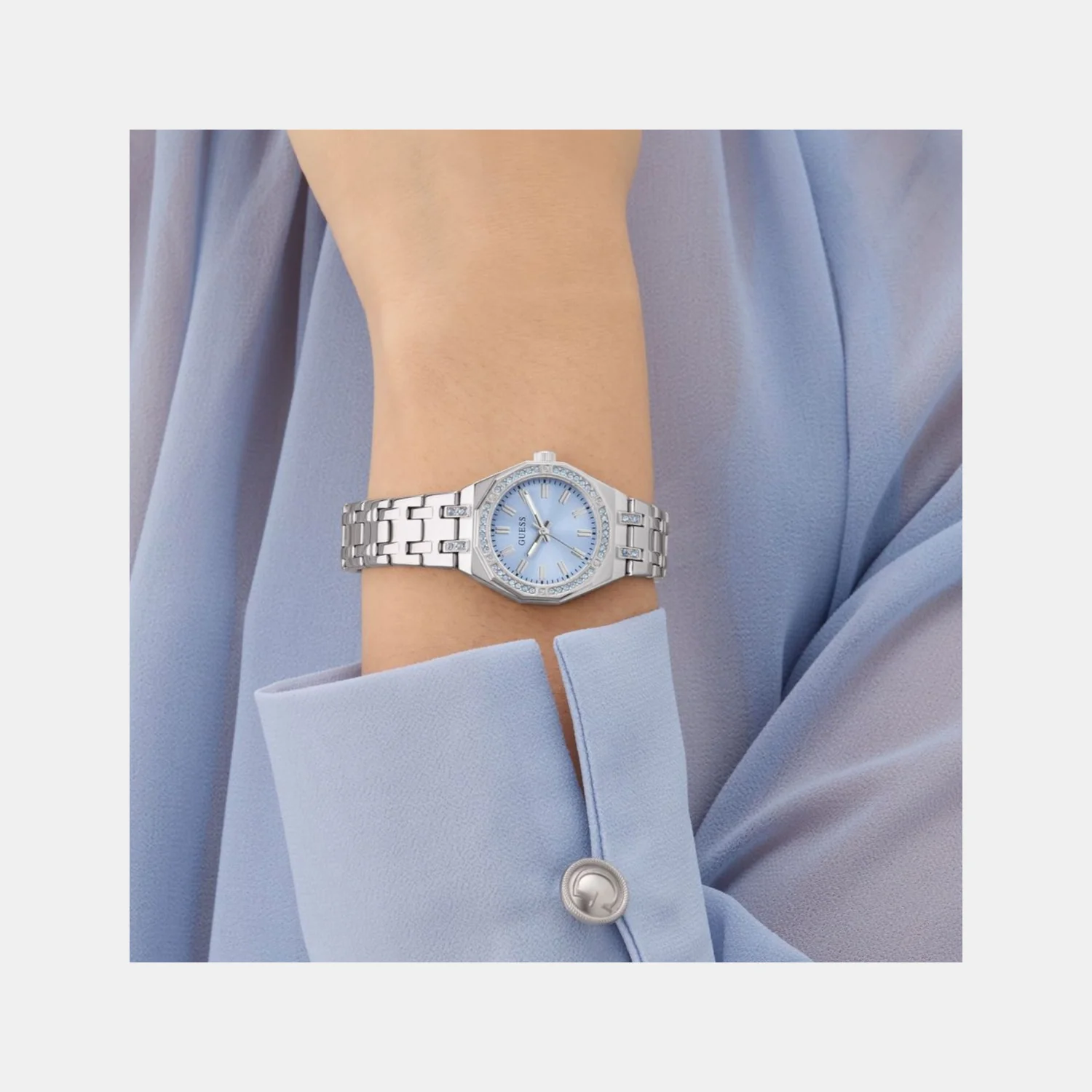 Swarovski ReCreated Limited Edition Bejeweled Women Quartz Ice Blue Dial Analog Stainless Steel Watch GW1010L1 - Image 7