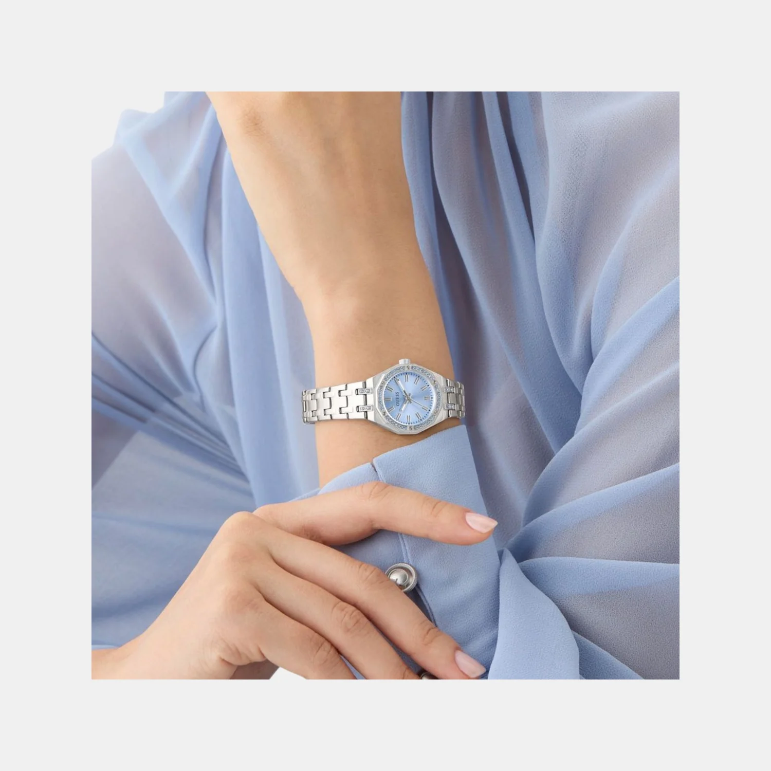 Swarovski ReCreated Limited Edition Bejeweled Women Quartz Ice Blue Dial Analog Stainless Steel Watch GW1010L1 - Image 8