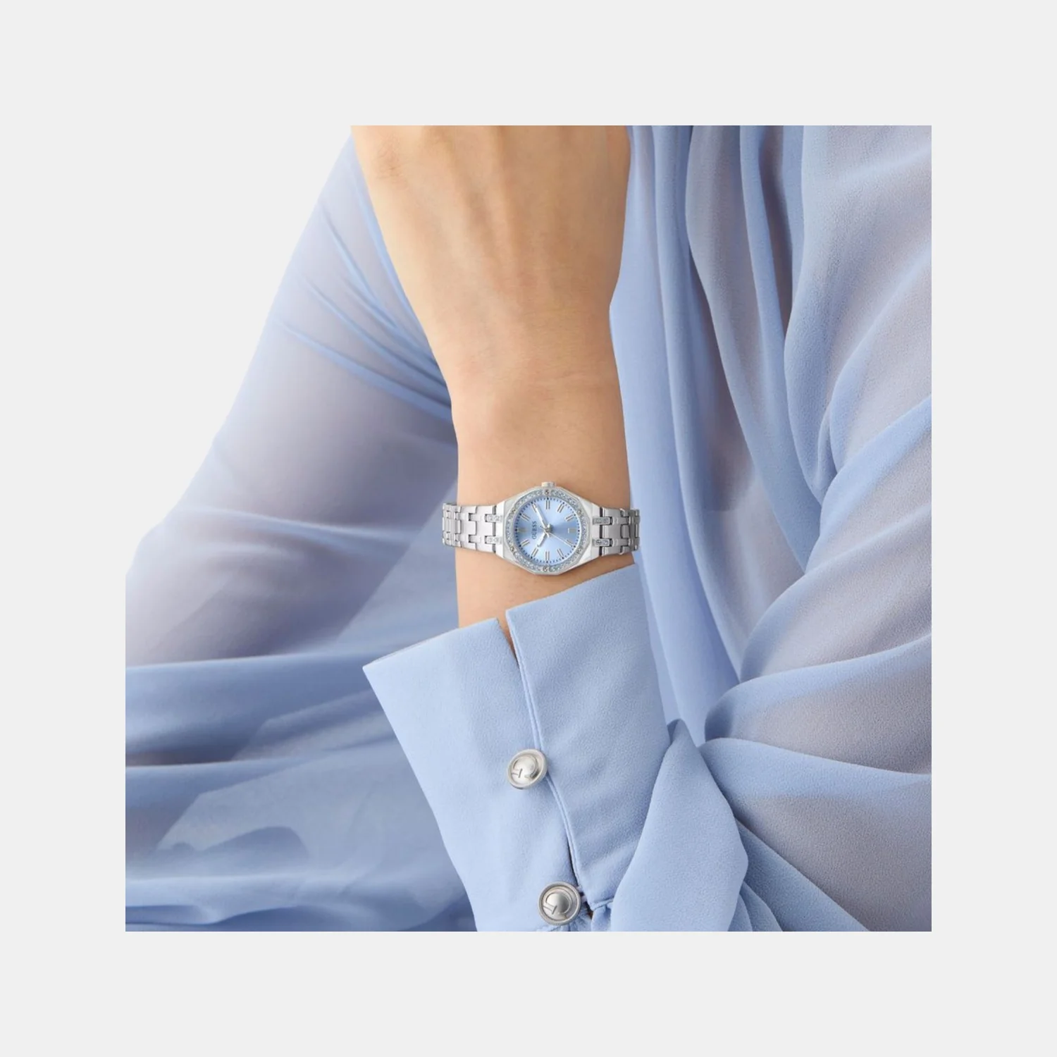 Swarovski ReCreated Limited Edition Bejeweled Women Quartz Ice Blue Dial Analog Stainless Steel Watch GW1010L1 - Image 9