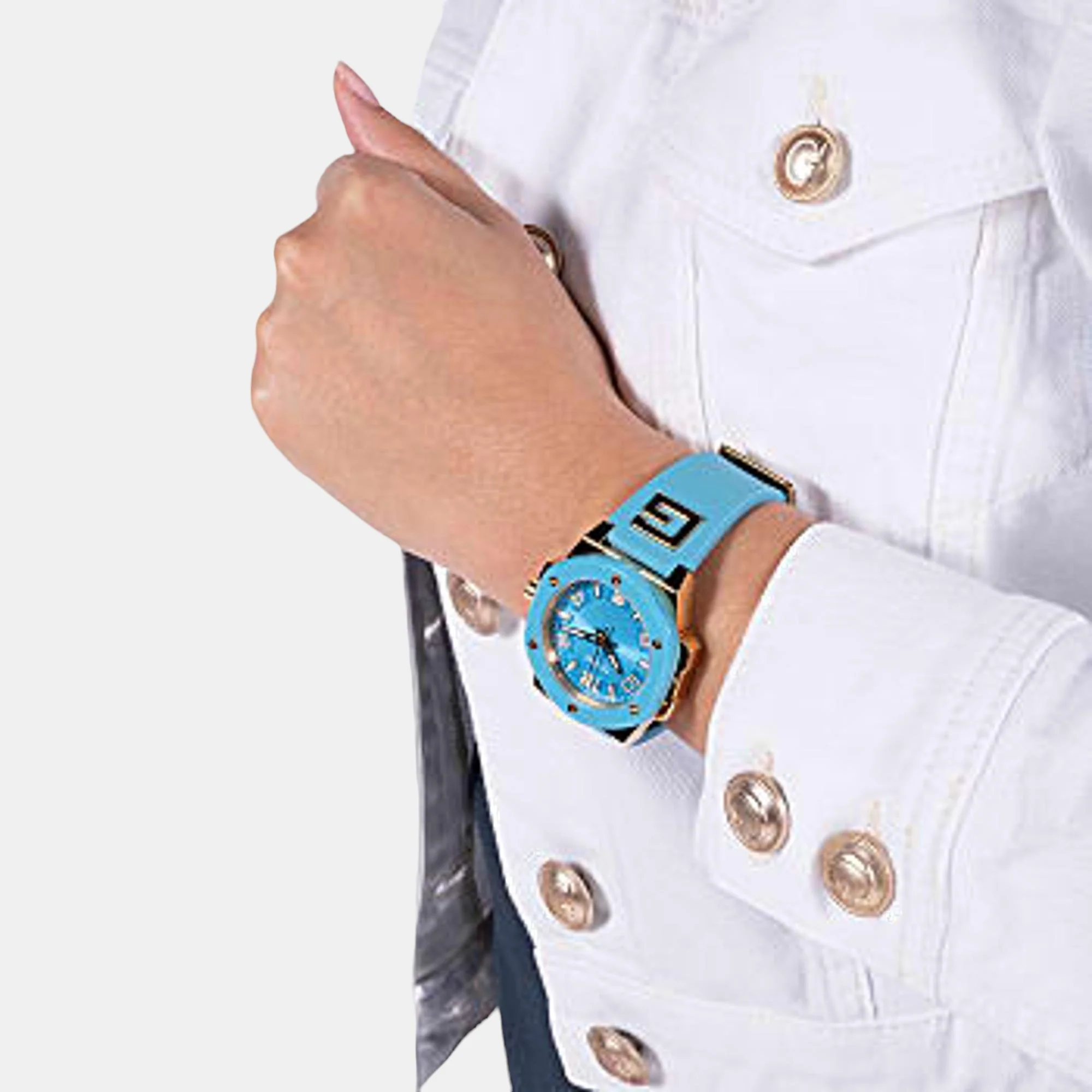 Women Quartz Blue Dial Analog Silicone Watch GW0555L3 - Image 4