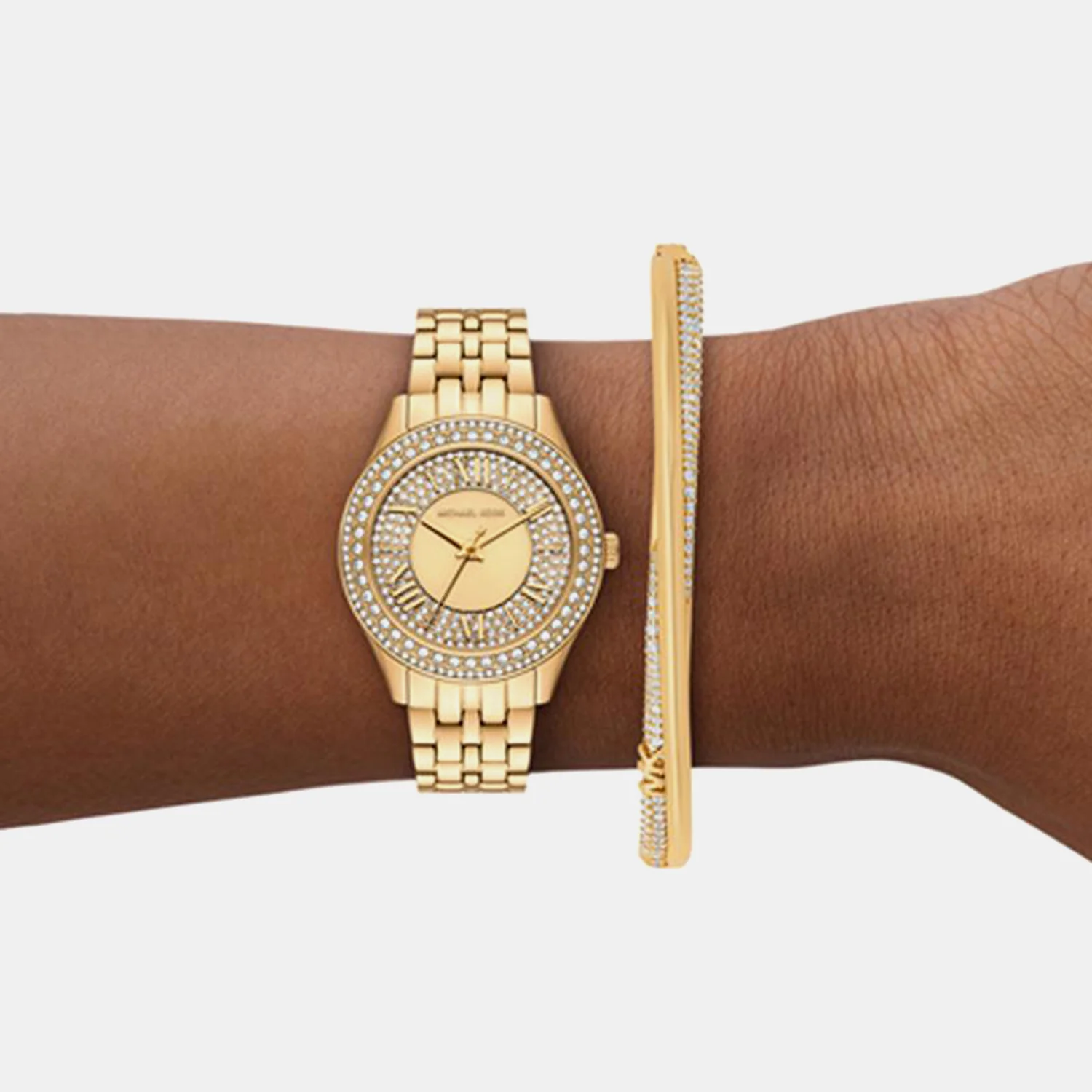 Harlowe Women Quartz Gold Dial Analog Stainless Steel Watch MK4974SET - Image 2