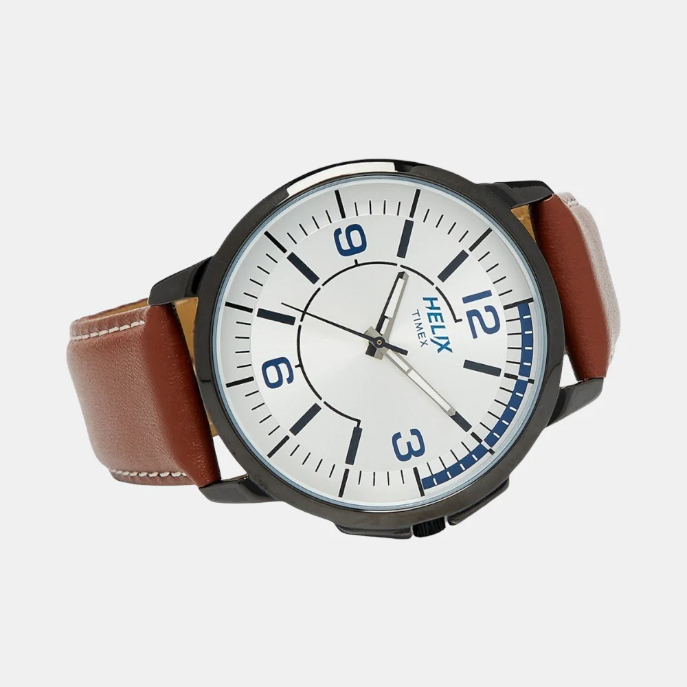 Men Quartz Silver Dial Analog Leather Watch TW027HG14 - Image 4
