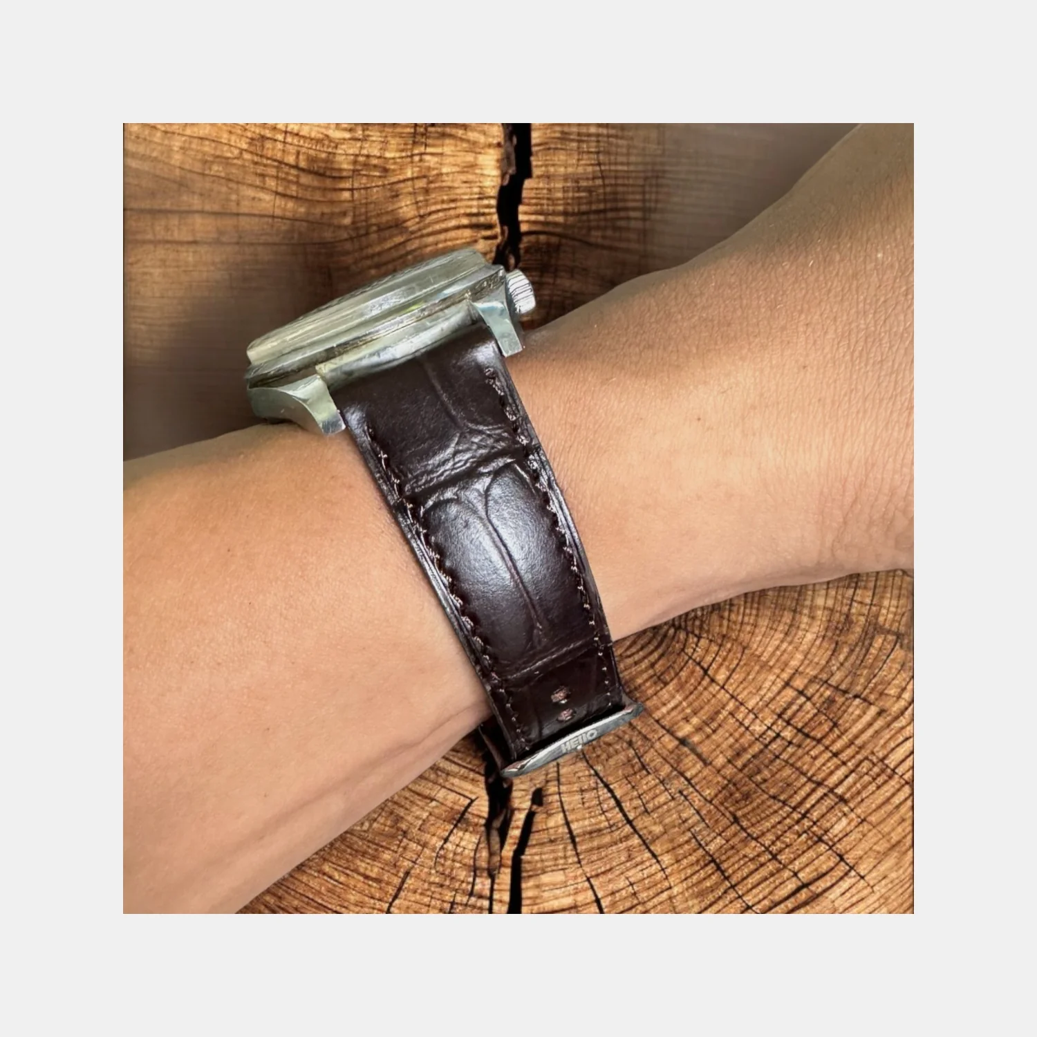Men Croc Print Italian Leather Strap GRACE IN CROC99- TUXEDO 22 MM - Image 8