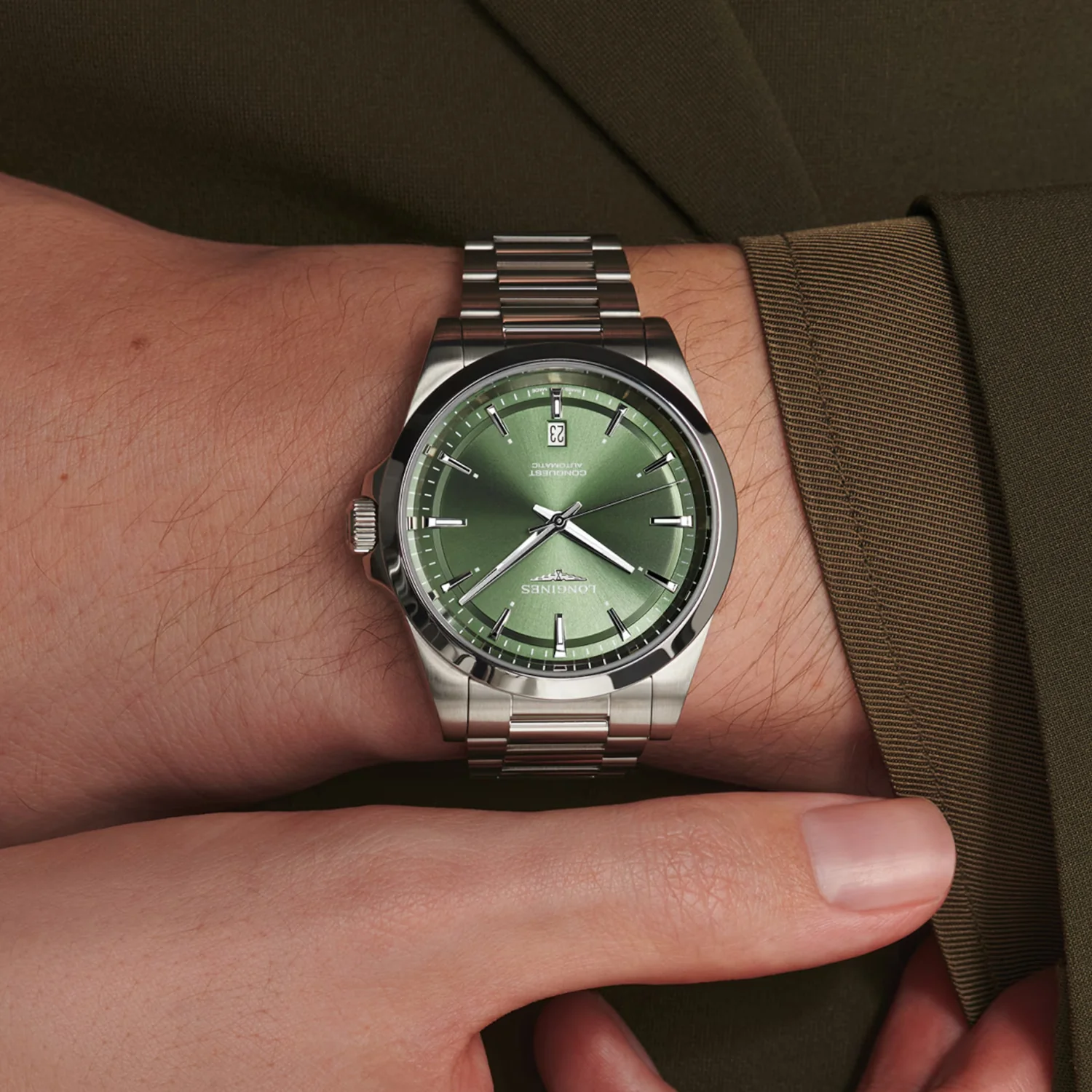 Conquest Men Automatic Green Dial Analog Stainless Steel Watch L38304026 - Image 8