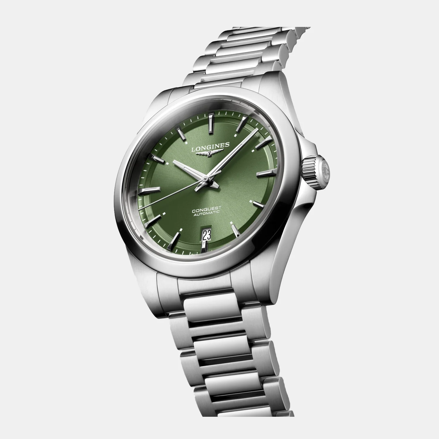 Conquest Men Automatic Sunray Green Dial Analog Stainless Steel Watch L37204026 - Image 2